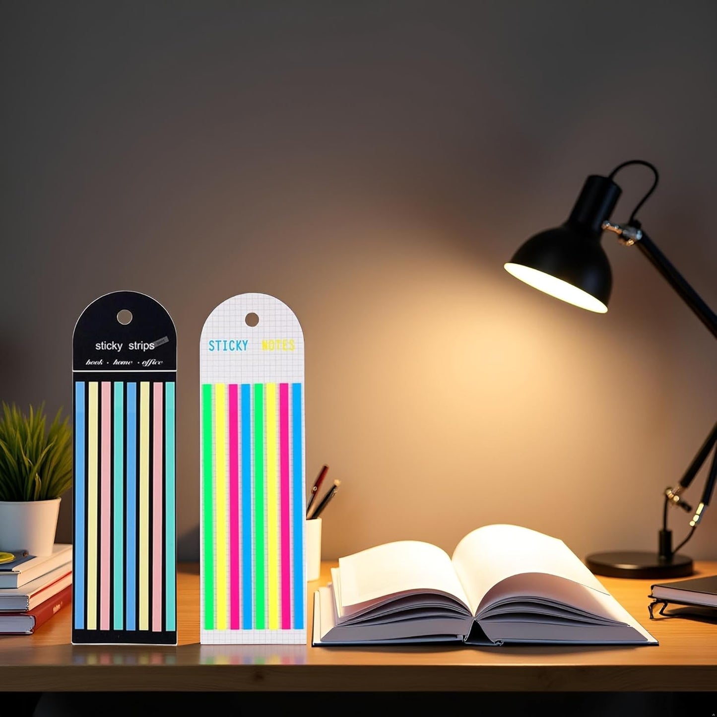 320Pcs Transparent Highlighter Tapes，Removable Sticky Tabs for Annotating Books, Long Strips Page Markers Tabs with Scissor, Neon Clear Index Tabs Sticky Notes Office School Supplies