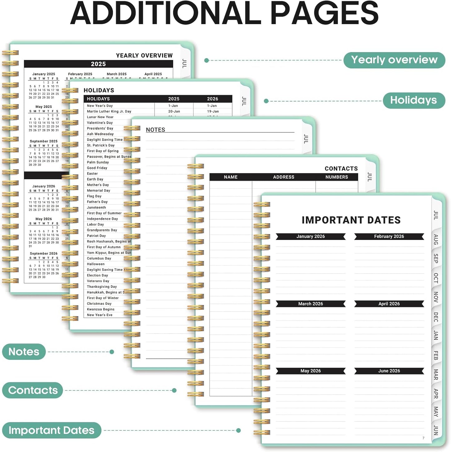 Planner 2025-2026, Academic Year Weekly and Monthly Calendar Planner, July 2025 - June 2026, Spiral Bound School Planning Tool, Perfect for Teacher, Student, Woman & Men - A5 (6.3" x 8.5"), Seafoam