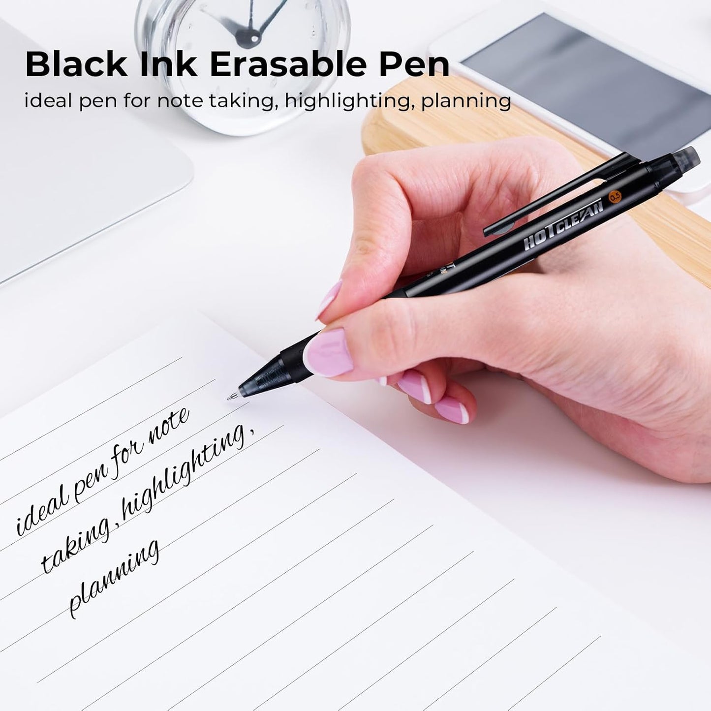 M&G Erasable Gel Pens, 6 Pcs Retractable Black Ink Erasable Pen Fine Point 0.5mm, Quick Dry Erasable Pen with Non-Slip Grip, Pens Make Mistakes Disappear for Drawing Writing Planner Office School