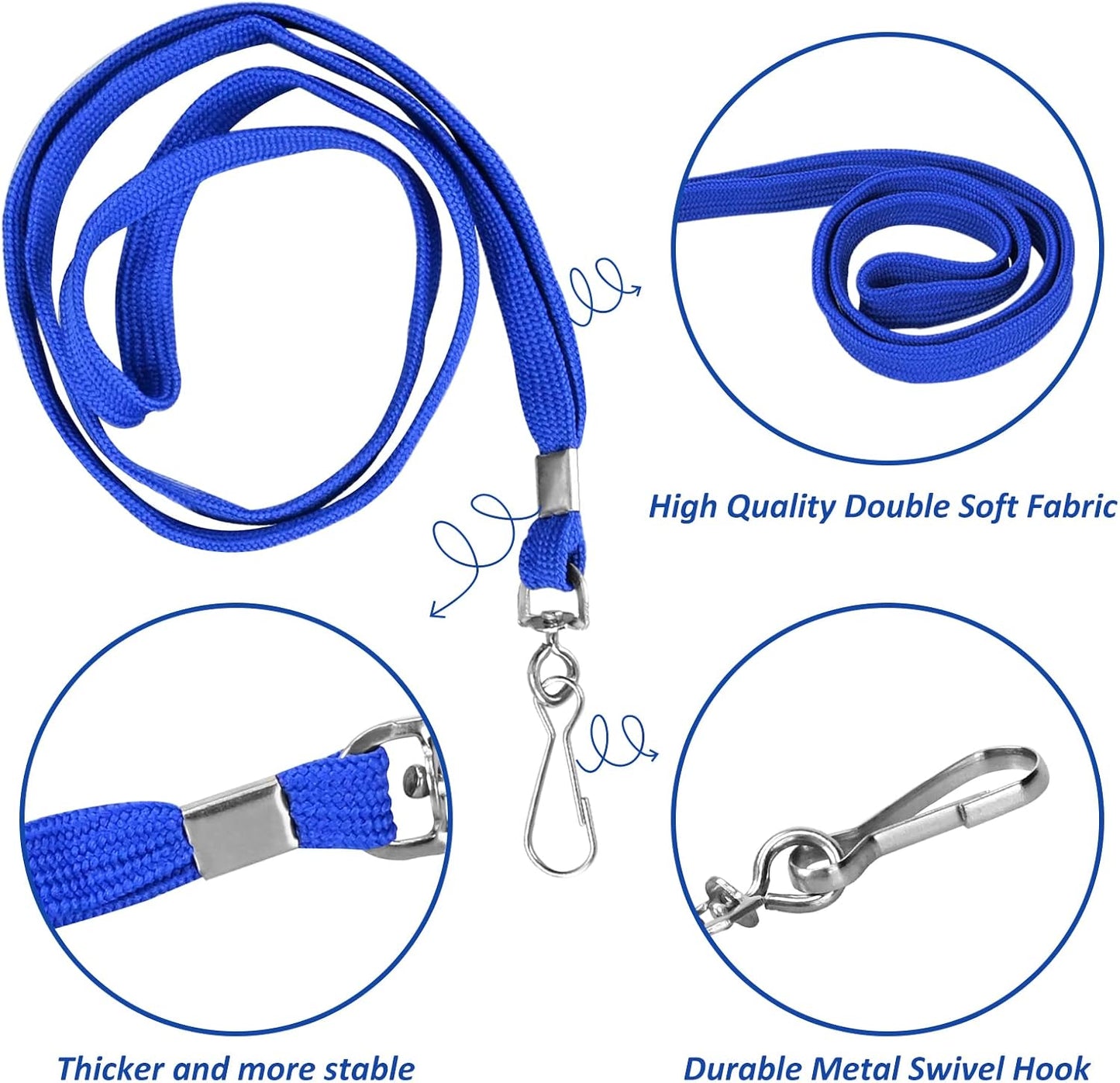 100Pcs Flat lanyards for ID Badge Durable Neck Lanyards with Swivel Hook, Comfortable Neck Straps lanyards with Badge Clip, Blue