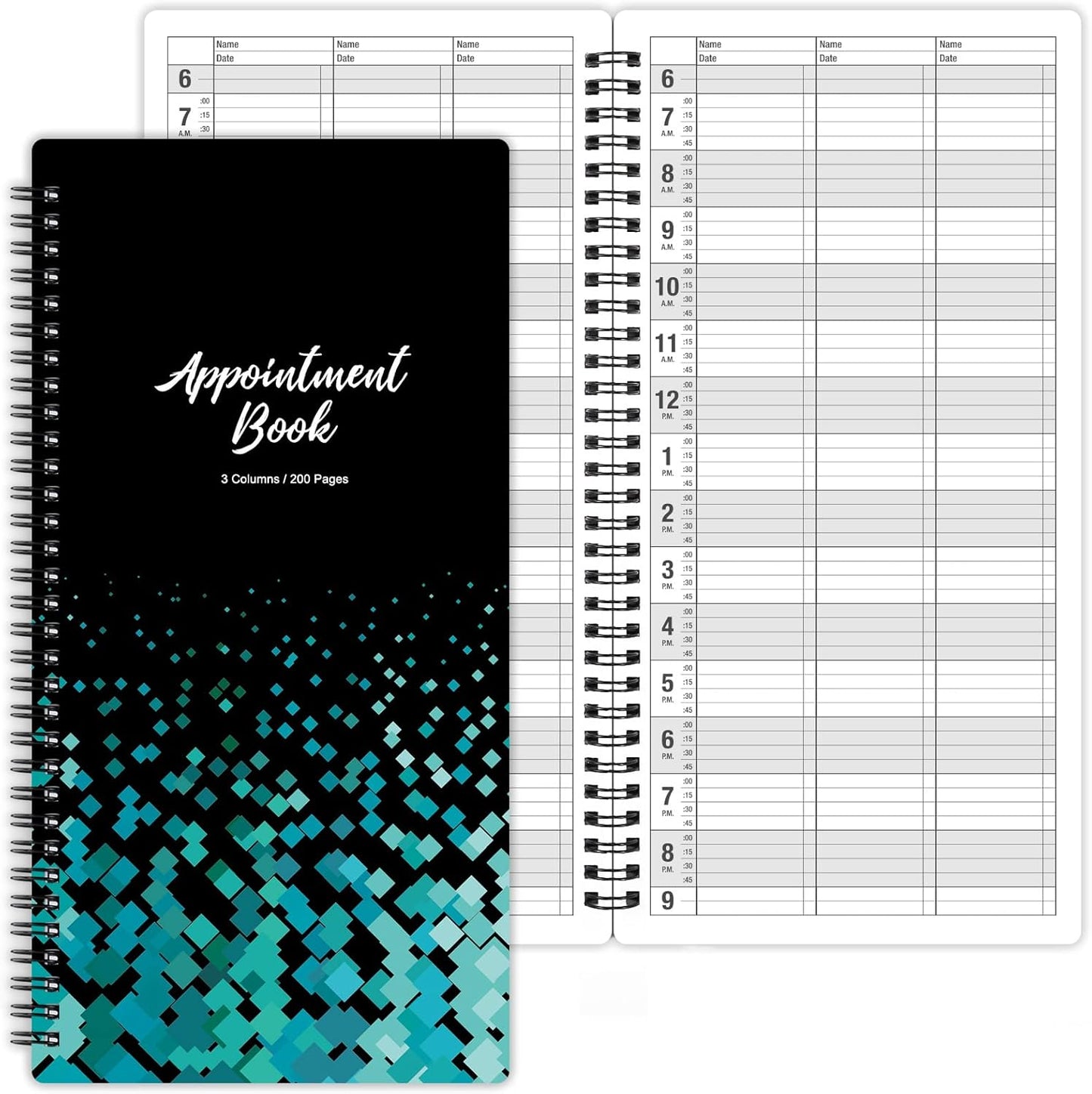 Appointment Book – Undated Salon Appointment Book, Daily＆Hourly Schedule Book with 200 Pages, 6 AM - 9 PM, 15 Minute Intervals Day Planner, 6’’ x 11.5’’, 3 Column, Twin-Wire Binding, Hardcover