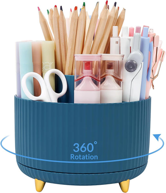SKYDUE 360 Degree Rotating Desk Organizer, Dual-Purpose Pencil Pen Holder, Rotating Desk Pen Organizer with 5 Slots, Pencil Cup for Office, School, Home