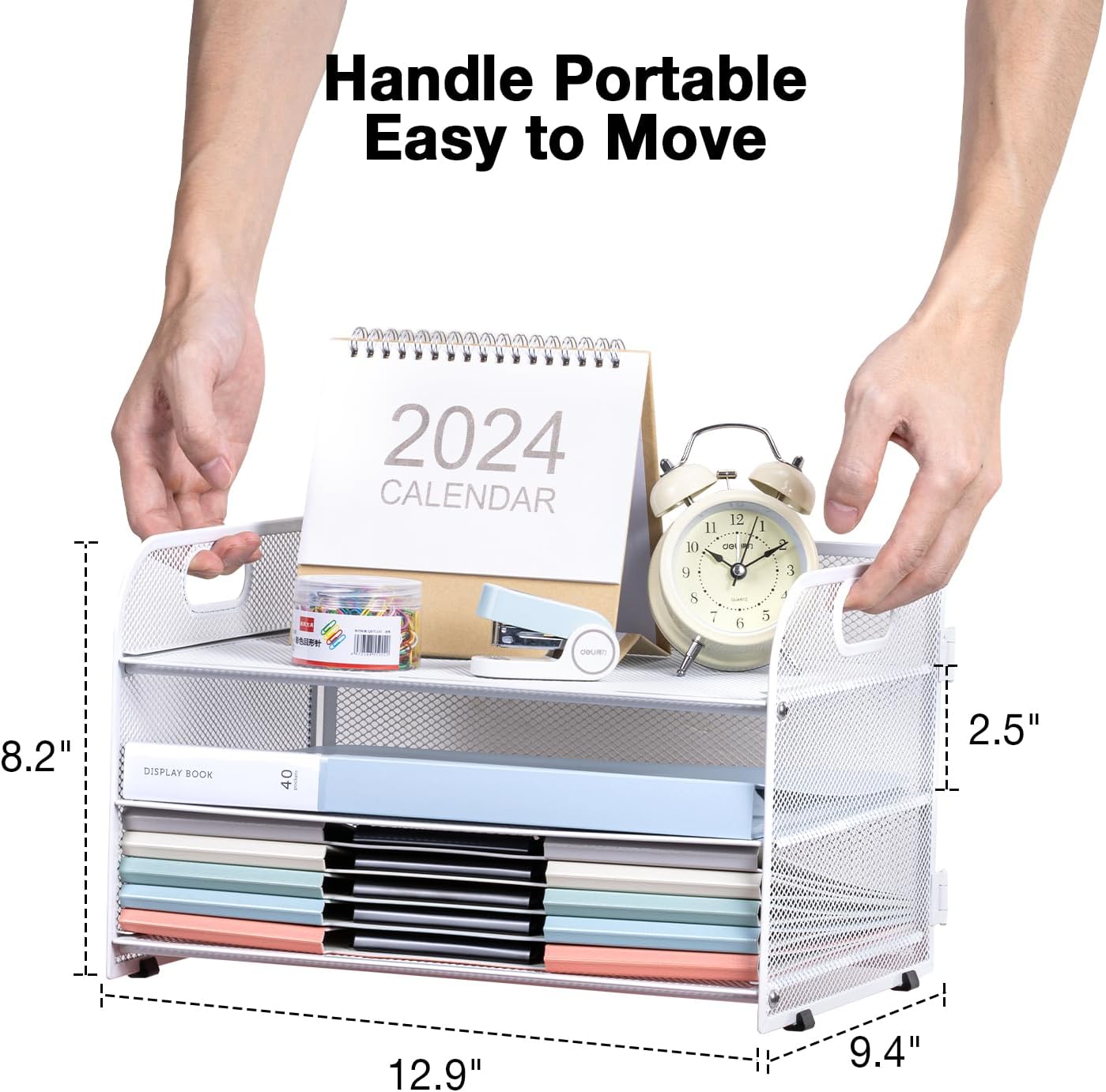 3-Tier Letter Tray Paper Organizer with Handle,Compact Mesh Desk File Organizer for Home Office Supplies Desktop Accessories,White