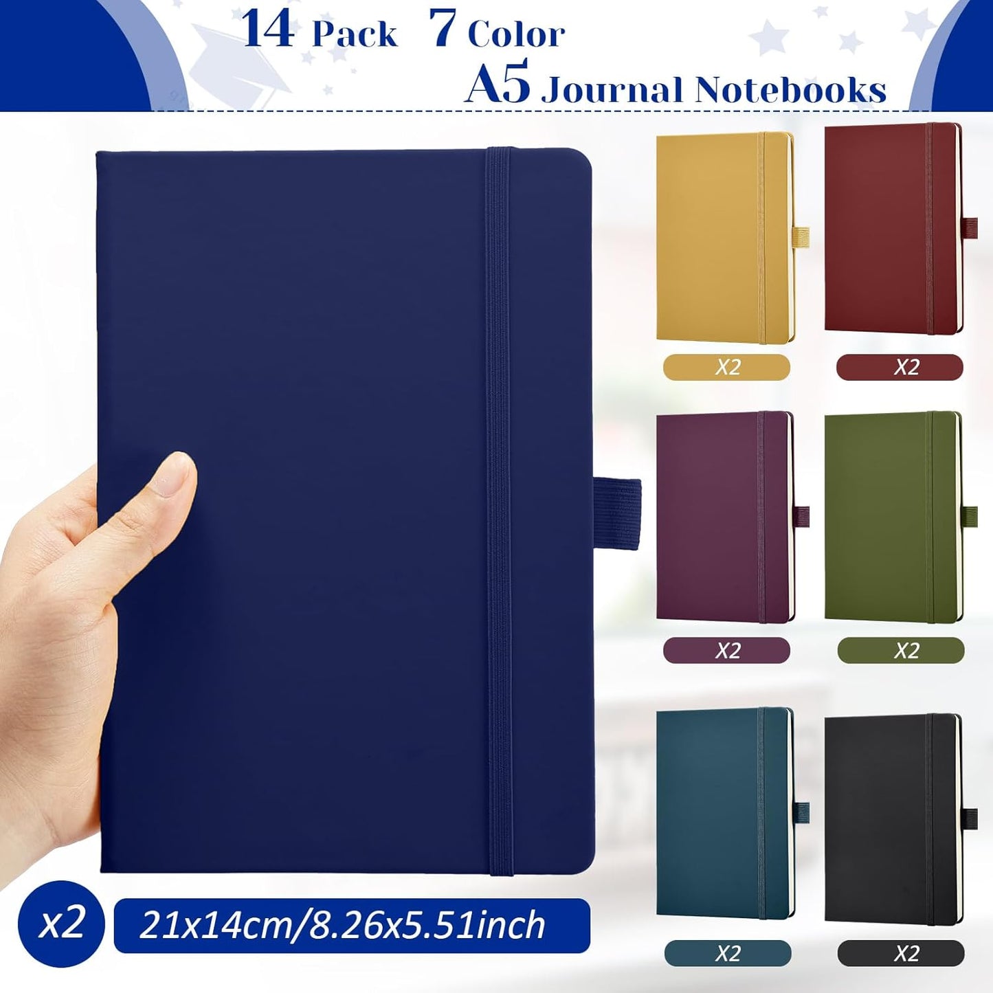 Laumoi 14 Pack Lined Journal Notebooks 5.5 x 8.2 Inch A5 Hardcover Notebook College Ruled Notepad with Pen Holder PU Leather Ruled Lined Journals for School Business Work Writing(Retro Color)