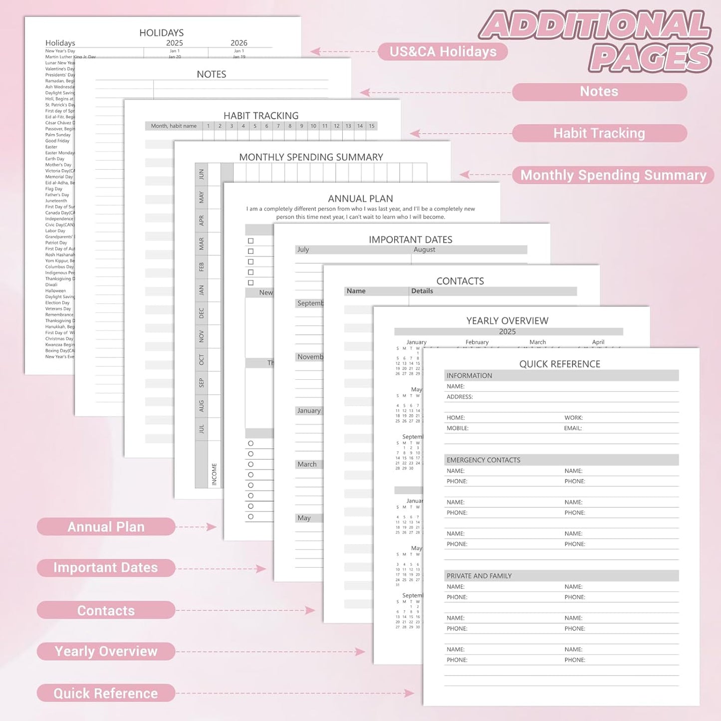 Academic Planner 2025-2026 (8.5" x 11") - Weekly & Monthly Planner (Jul. 2025 - Jun. 2026), Column View Calendar Organizers, Hardcover Agenda Book with Tabs for Office & School, Pink