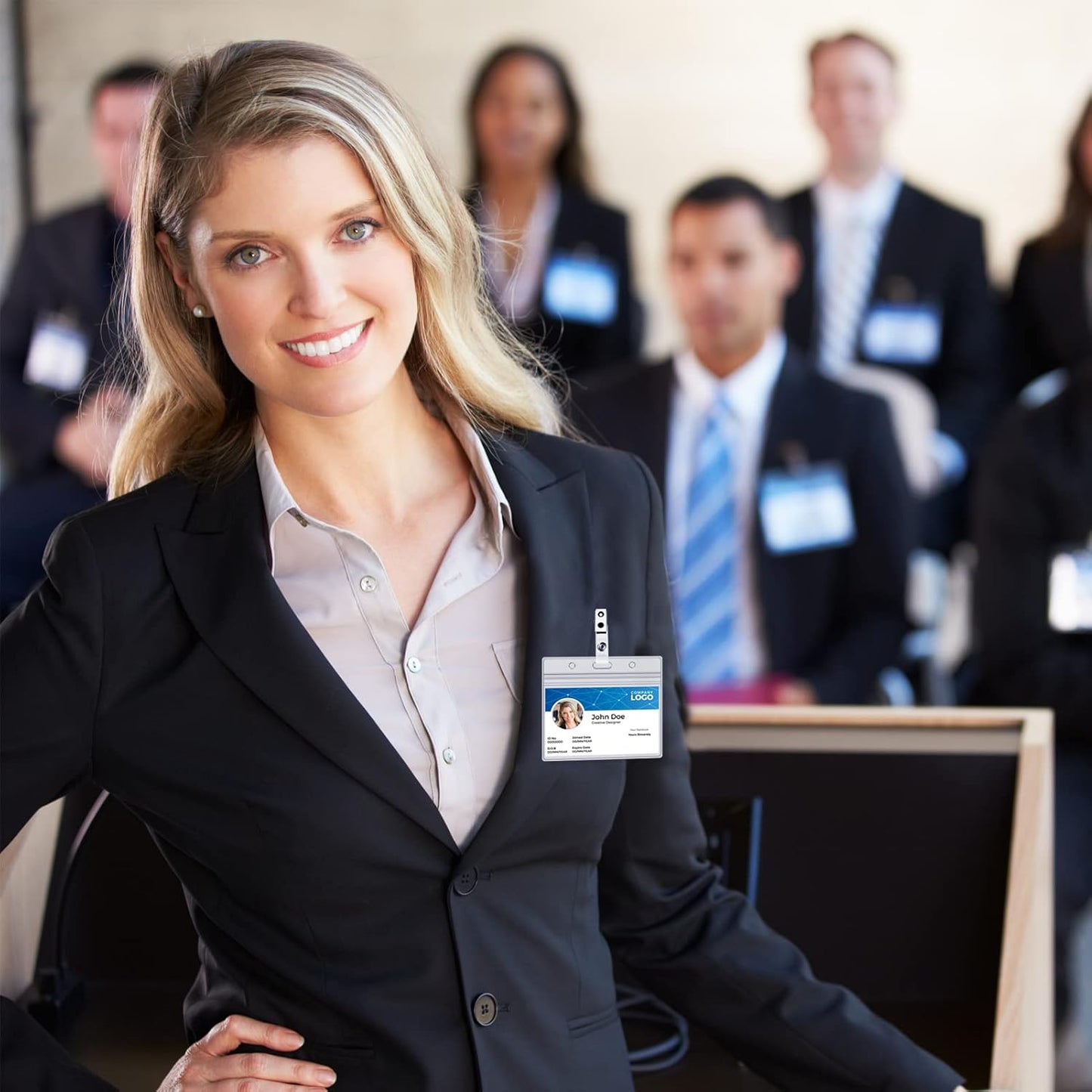 100 Pack Name Badge Holder with Clear PVC Horizontal Badge Holder and Metal Badge Clip Waterproof Resealable Zipper Seal Name Holder Tags