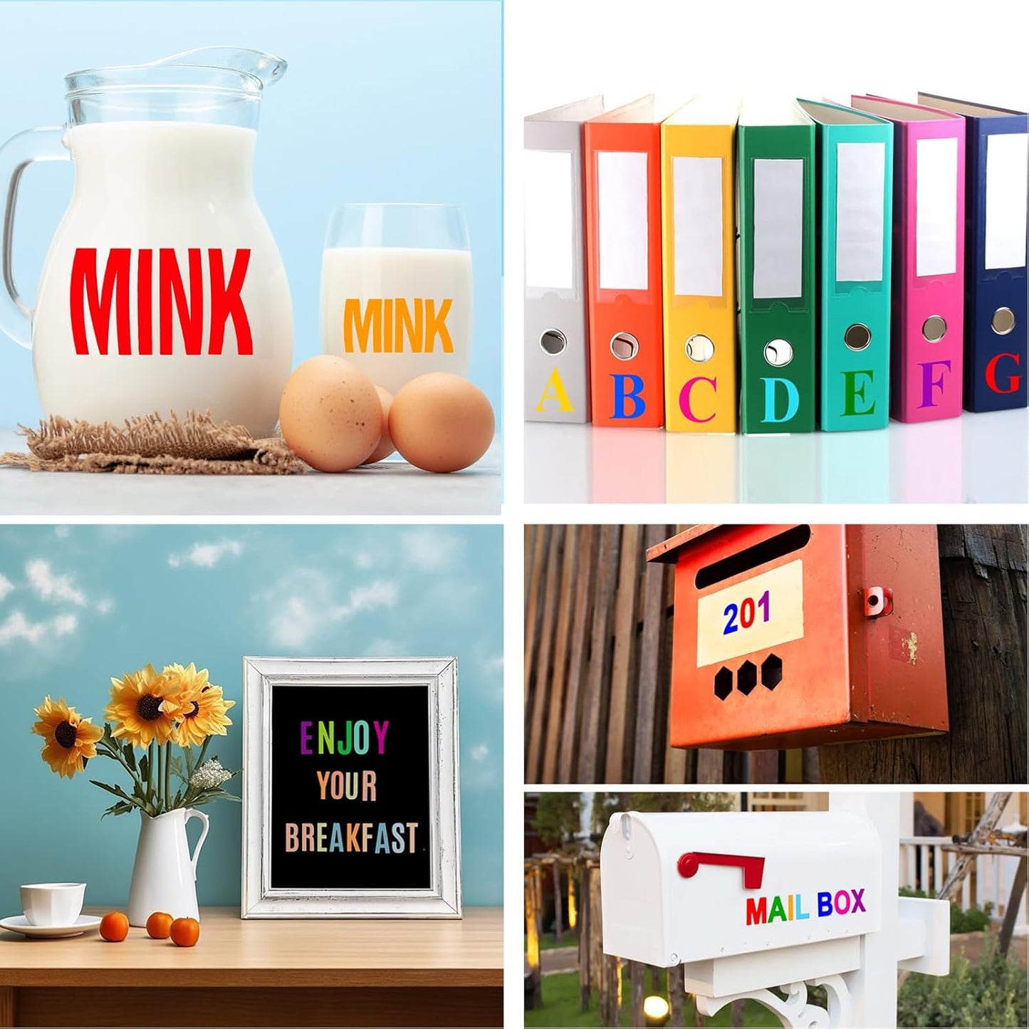 10 Sheets Letter & Number Stickers, 1.5 inch Vinyl Self-Adhesive, Mailbox & Cup Labels, Holiday Party Decoration (Green)