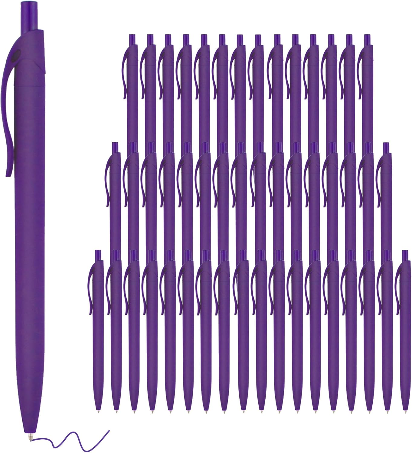 deegtran Retractable Ballpoint Pens, 50 Pack, Medium Point, Purple Ink, Soft Grip, No Bleed, Smooth Writing, Retro Style, Unisex, Ambidextrous