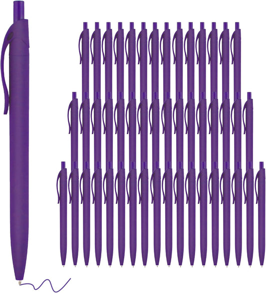 deegtran Retractable Ballpoint Pens, 50 Pack, Medium Point, Purple Ink, Soft Grip, No Bleed, Smooth Writing, Retro Style, Unisex, Ambidextrous