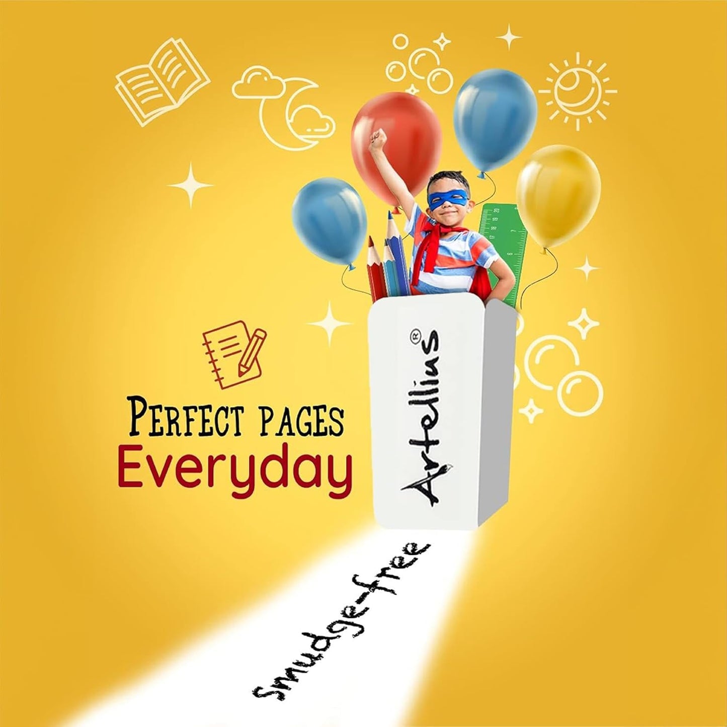 Artellius Erasers - 100-Pack, White, Latex-Free Rubber Blocks - Bulk White Erasers for School, Classroom & Kids - Smudge-Free Erasing for Drawing, Art, Office, Teacher & School Supplies