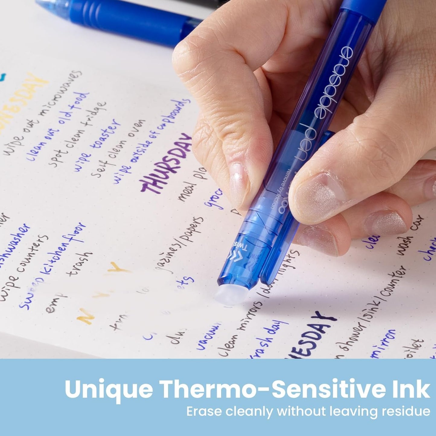 ParKoo Retractable Erasable Gel Pens 0.7mm, 12 Blue Twist Pens Fine Point, Make Mistakes Disappear, Smooth Writing with Comfortable Grip for Journaling Drawing Note Taking