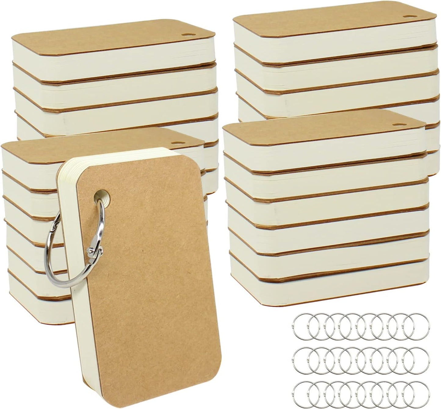 24 Pack Blank Flash Cards with Binder Rings (60 sheets), 2.2 x 3.5 Inches Blank Easy Flip Index Card Mini Study Cards for Studying