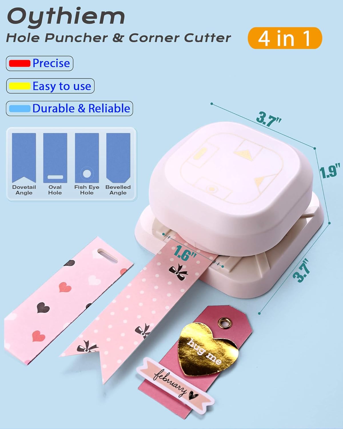 Hole Puncher and Corner Cutter, 4 in 1 with One Oval & Fish Eye Hole, Dovetail & Bevelled Angle Paper Hole Punch for Kids Paper Crafts, Scrapbooking, Card Making, Cardstock, Photo Corners