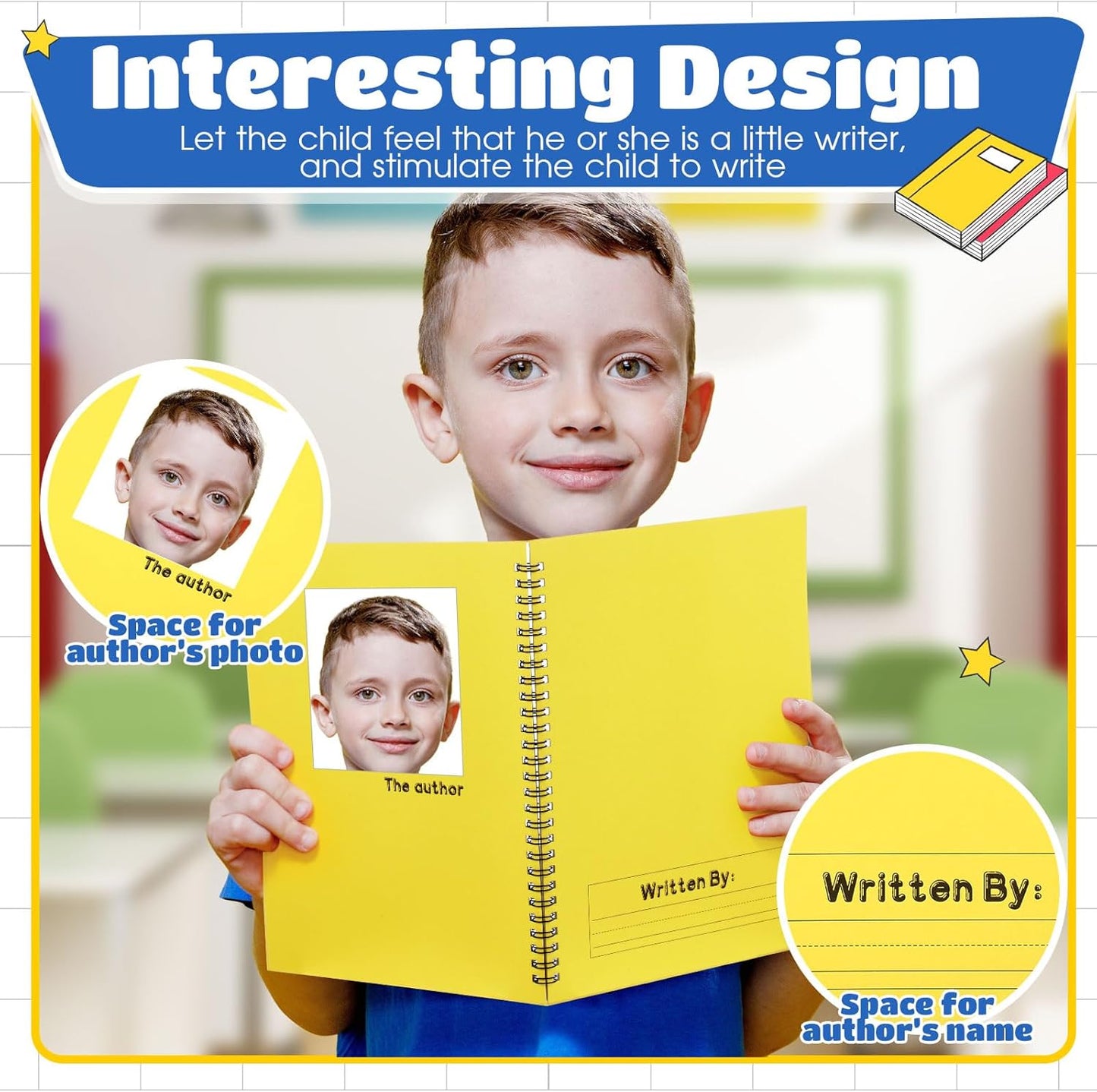 Henoyso 5 Pcs 100/50 Sheets Primary Composition Notebook K-2 Bulk Spiral Primary Journal Drawing Handwriting Practice for Kids Kindergarten 1st 2nd Back to School Supplies (Bright Color,50 Sheets)