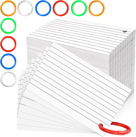 600 PCS White Index Cards Ruled, 3 x 5 Inches Flash Cards with Ring, Note Cards Study Cards for School Learning and To to Lists