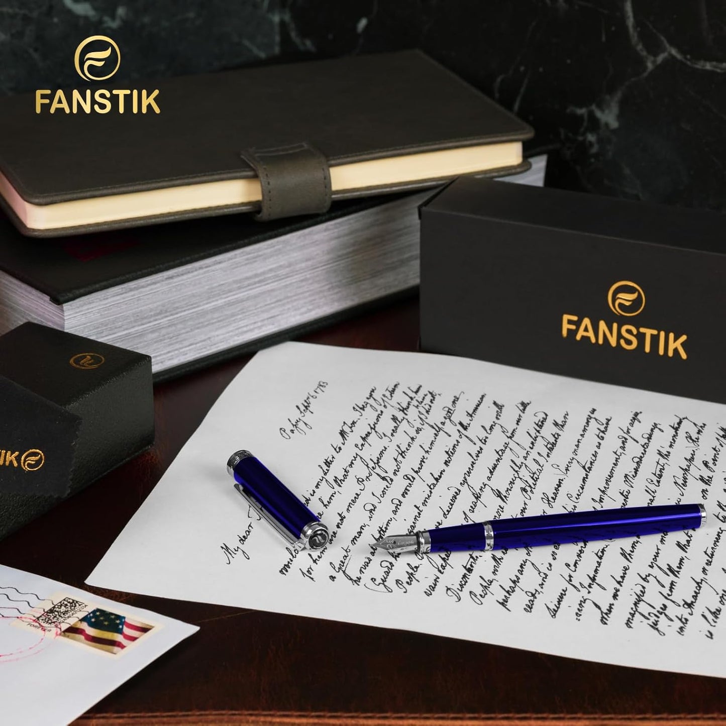 Blue Luxury fountain pen (Made In USA) fancy gift set for women, Real 24K Gold Plating, Professional executive pen gift set for men (Lux fountain Blue)