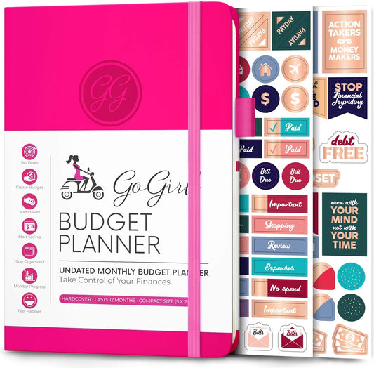 GoGirl Budget Planner – Monthly Financial Planner Organizer Budget Book. Expense Tracker Notebook Journal to Control Money, Compact (Hot Pink)