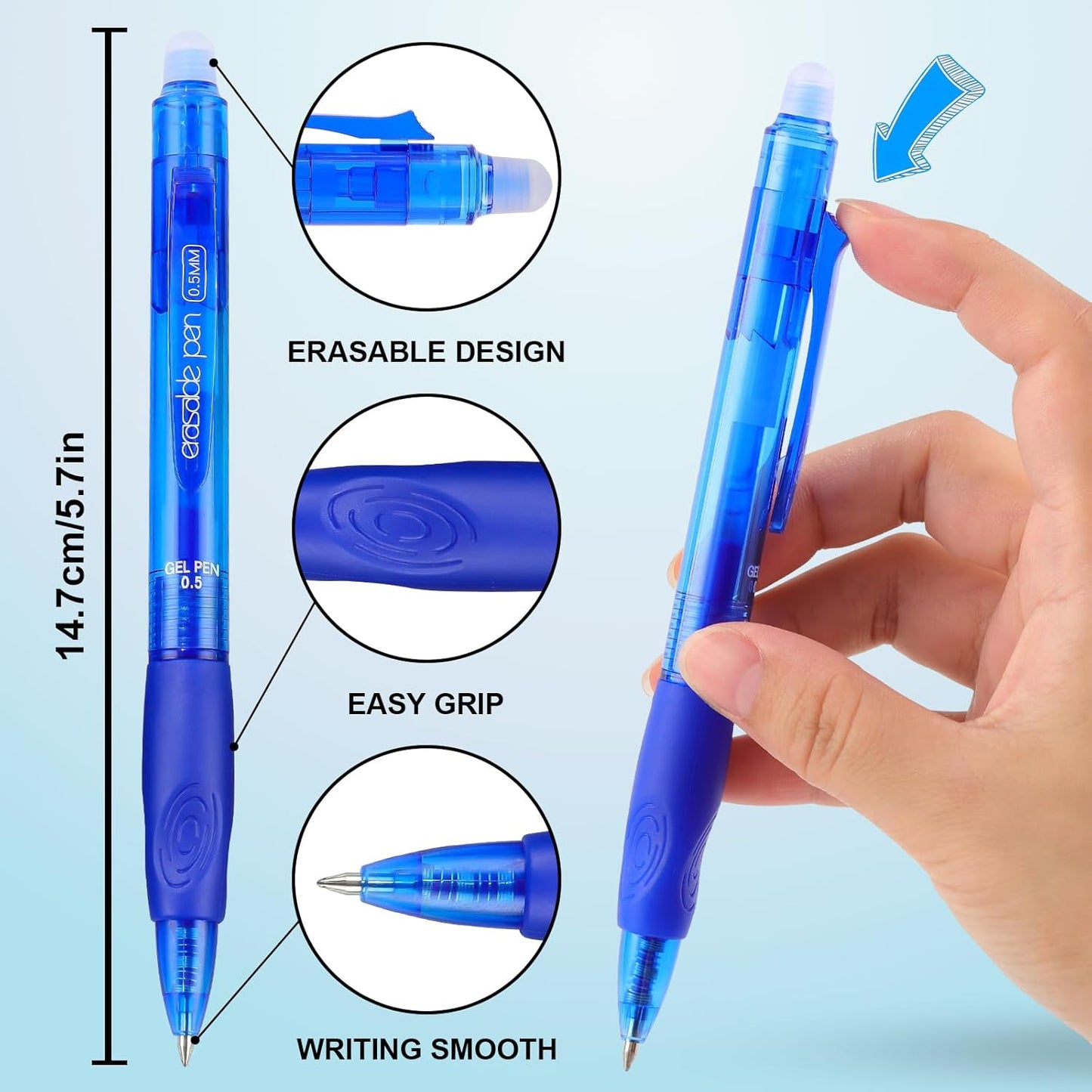USUAL Erasable Gel Pens Erasable Colored Pens Fine Point 0.5mm Erasable Pens Make Mistakes Disappear Retractable Erasable Gel Pens for Drawing Writing School Office Supplie (Black&Blue)