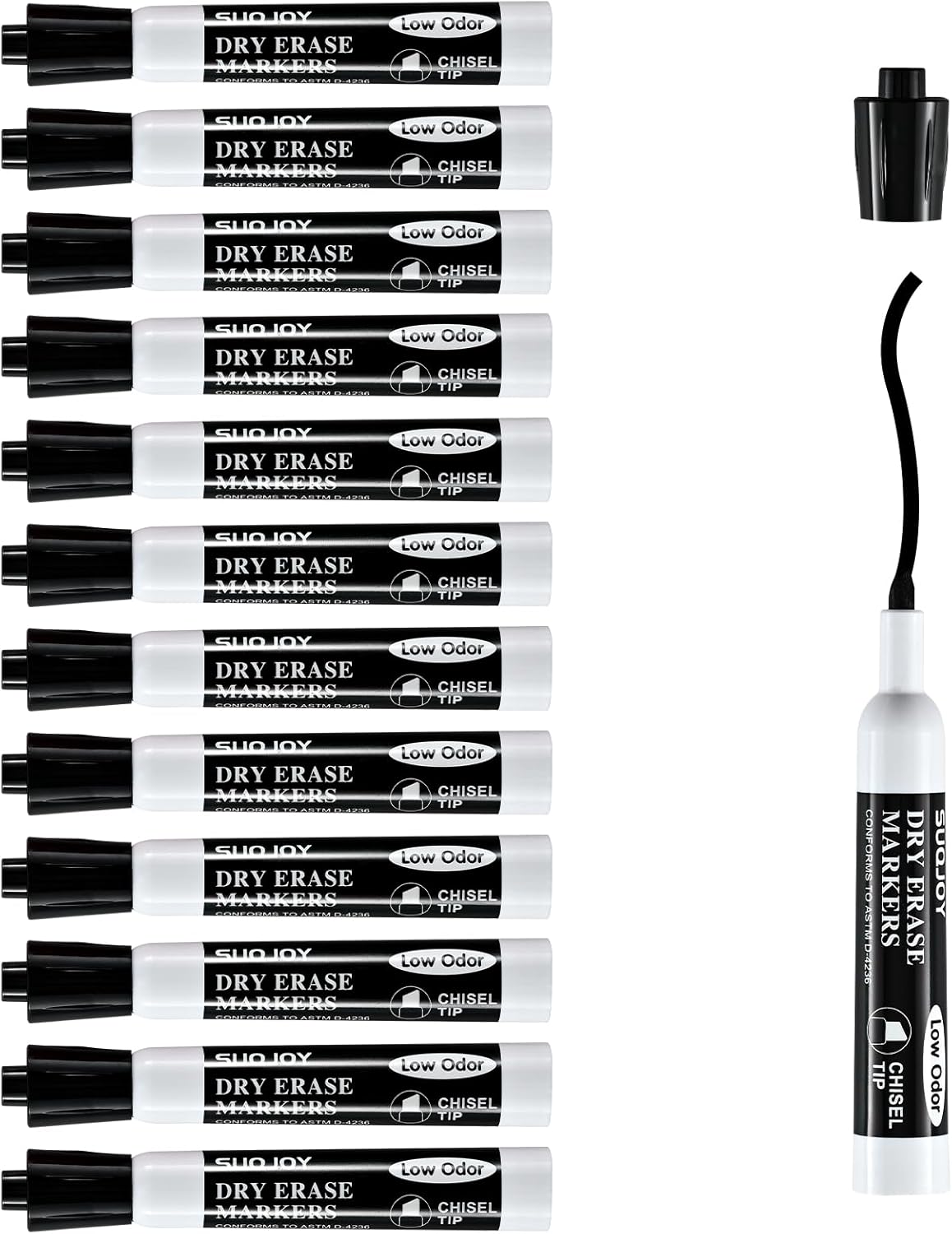 Dry Erase Markers, Chisel Tip Whiteboard Marker, Low Odor Thick Dry Markers, 12 Bulk Black Color Markers for Kids/Teachers.