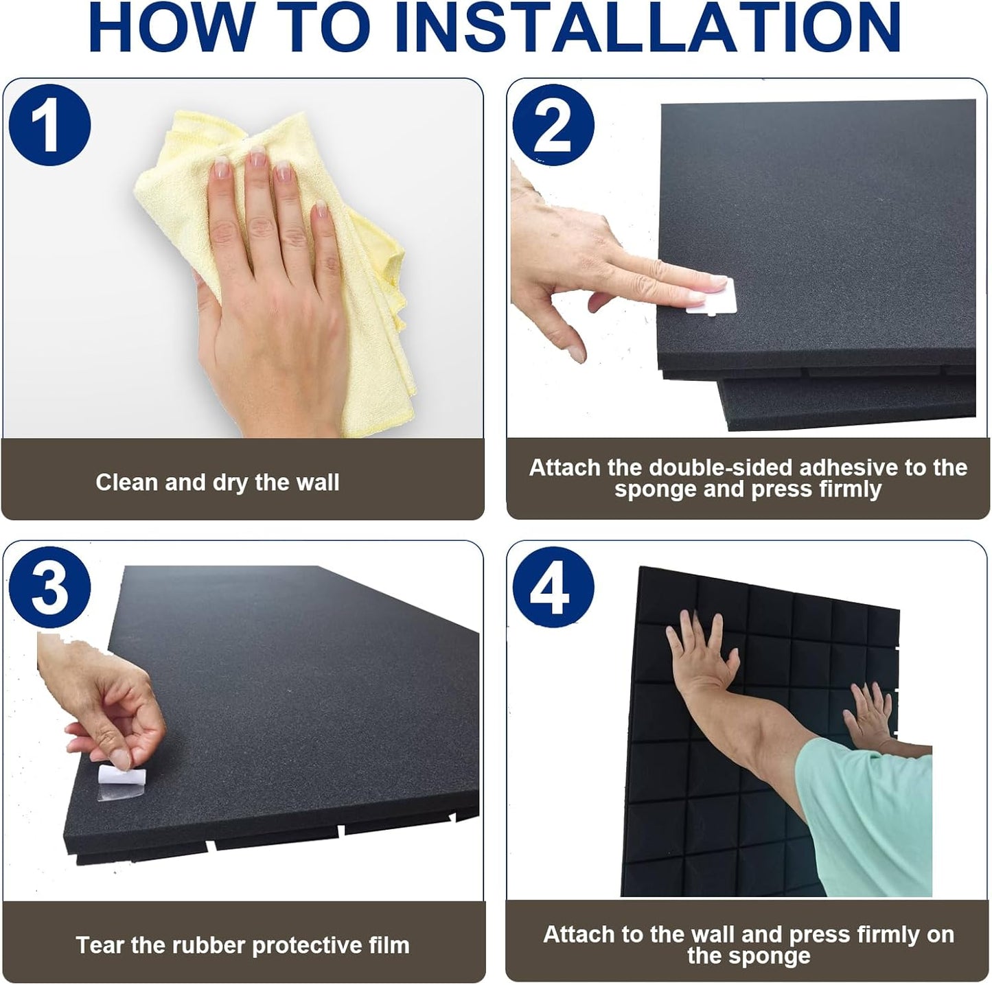 2 Pack Acoustic Panels 48"x24"x2" Sound Proof Foam Panels, High Density and Fire Resistant Sound Panels, Studio Foam for Wall and Ceiling - Home Studio, Office (2 Pack Black, 48X24X2 Inch)