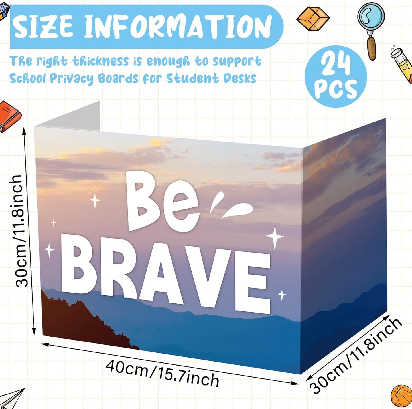 Honoson 24 Pcs Bulk Inspirational Privacy Folders for Students Cardboard Test Privacy Boards Motivational Words Desk Dividers Shield for Classroom School Study Supplies, 6 Styles(Scene)