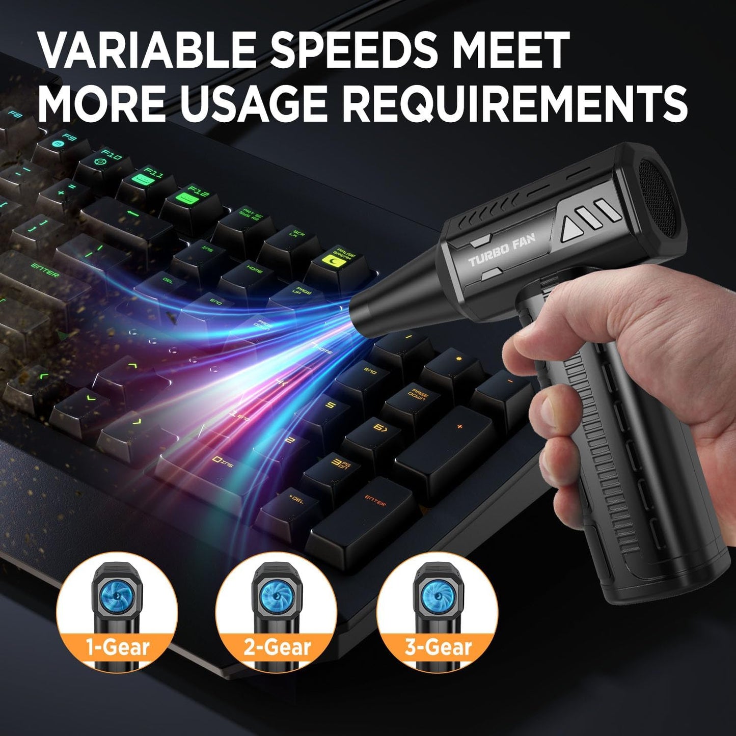 Compressed Air Duster,300000RPM Super Power Cordless Electric Air Duster,10000mAH Rechargeable Brushless Motor Blower,3-Gear Adjustable Turbo Fan Duster Blower for Computer,Car,Outdoor and House