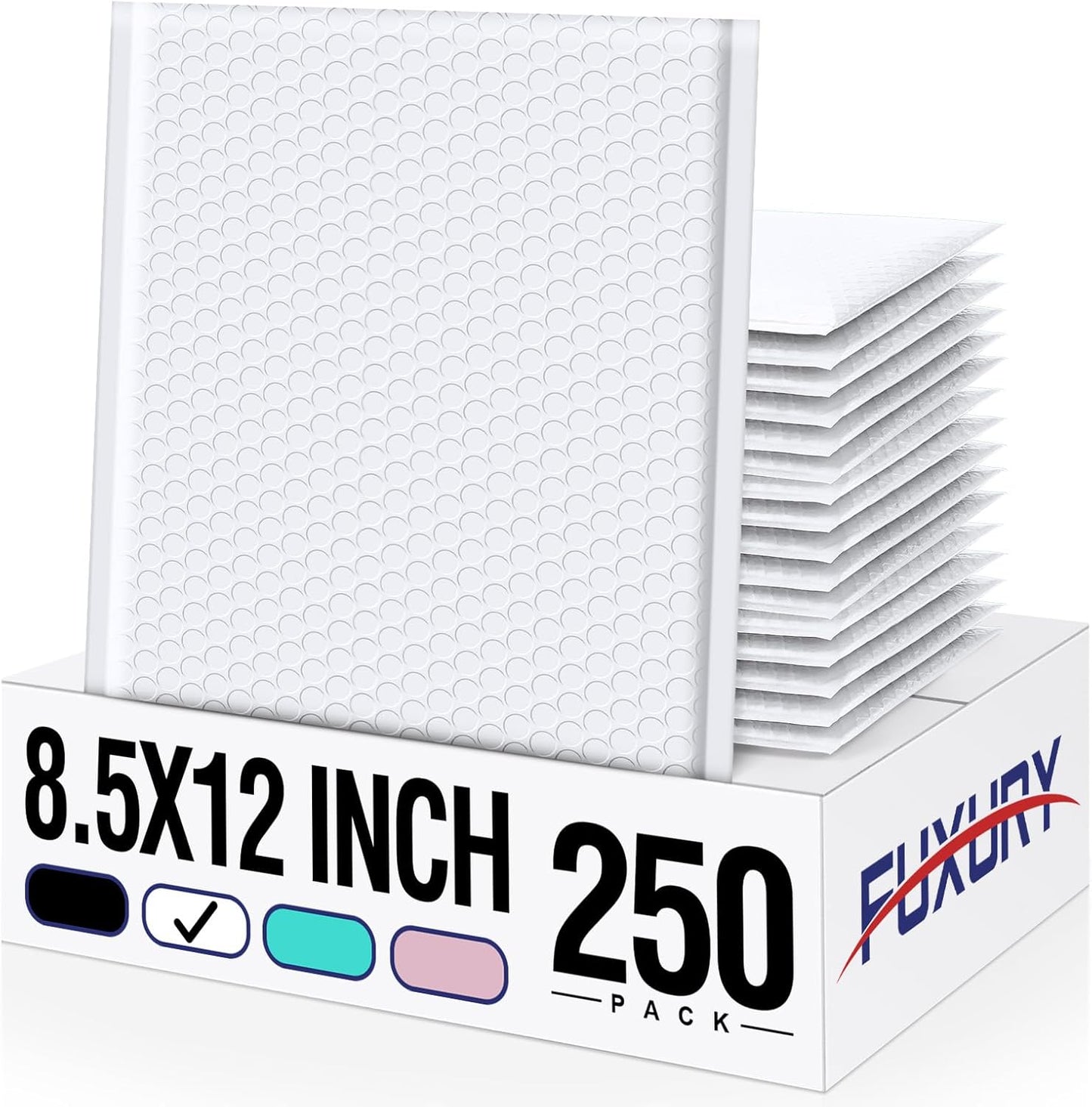 Fuxury 250 Pack White Bubble Mailers 8.5x12" Medium Opaque Bubble Envelopes Strong Adhesion Padded Mailer Thick Padded Envelopes Mailers for Small Business Mailing Books Clothes Makeup Supplies