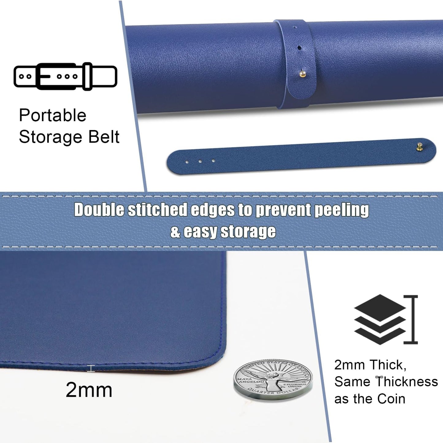 Non Slip Desk Mat, 31.5" x 15.7" PU Leather Desk Pad, Cork Desk Mat for Desktop, Desk Pad for Keyboard and Mouse, Ideal for Office and Home, Dark Blue