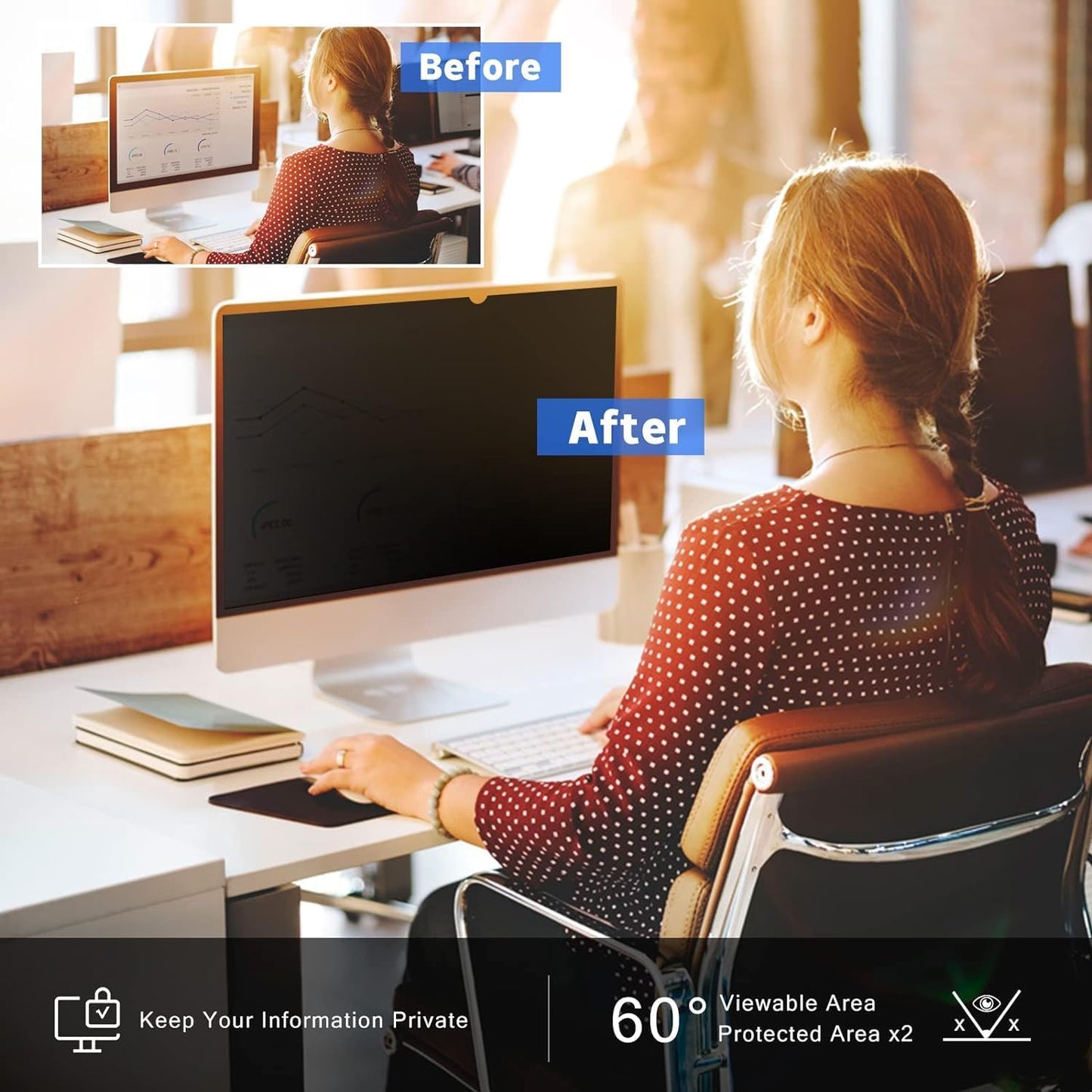 20 Inch 16:9 Computer Privacy Screen Filter for Monitor - Privacy Shield and Anti-Glare Protector