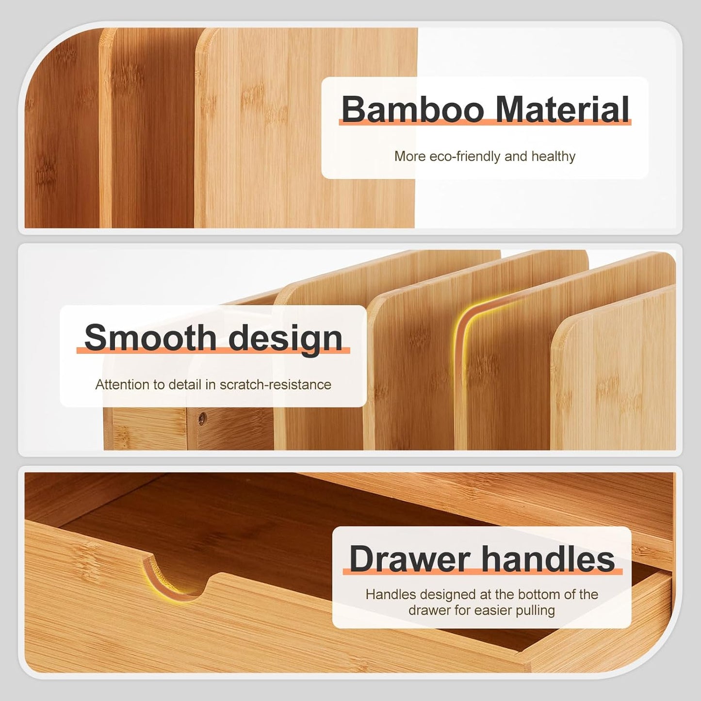 Homde Bamboo Desk Organizer with Drawer and File Holder, Office Organization for Desks with Adjustable Pen Holding, Desktop Letter Paper Tray Storage for Workplace Home School (Natural, L)