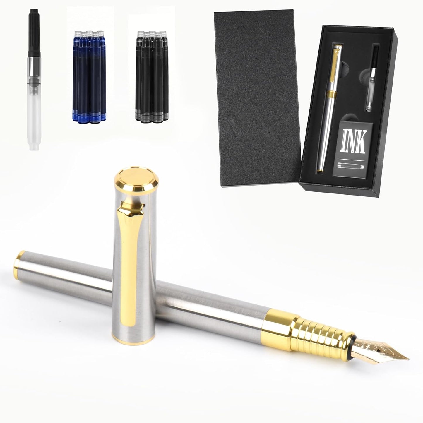 Fountain Pen with Medium Nib, Includes 10 Ink Cartridges, 2 Ink Refill Converter and Premium Gift Box, Luxury Fountain Pen Perfect for Journaling, Calligraphy, Smooth Writing