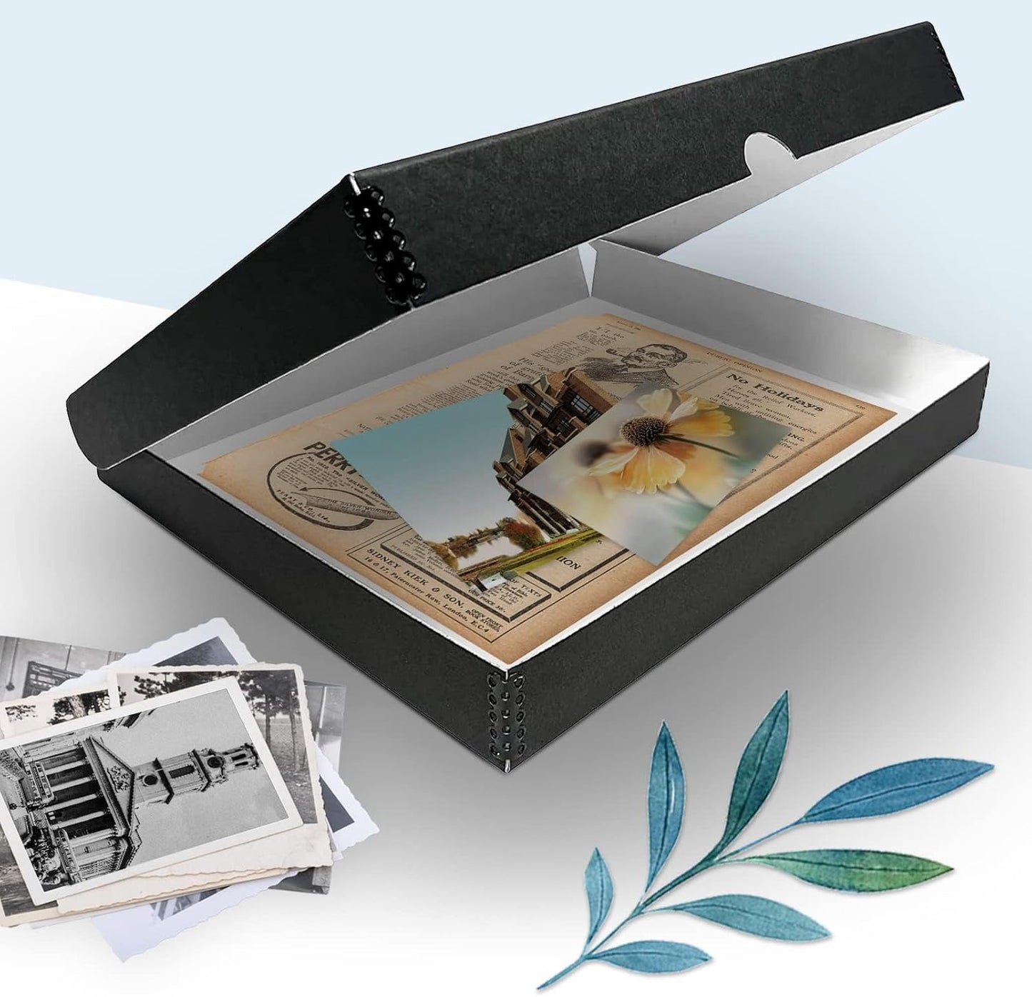 Golden State Art, Archival Folio Storage Box 11x14, Clamshell Design with Metal Edge, Preserve and Store Photos Documents Cards Prints Arts Crafts DIY, Black, Pack of 2