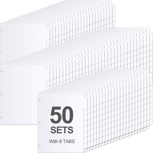 Geyoga 400 Pieces 50 Sets 3 Ring Binder Dividers with Tabs 11. 5 x 9 Inch 8 Tab Dividers for 3 Ring Binders Letter Size Page