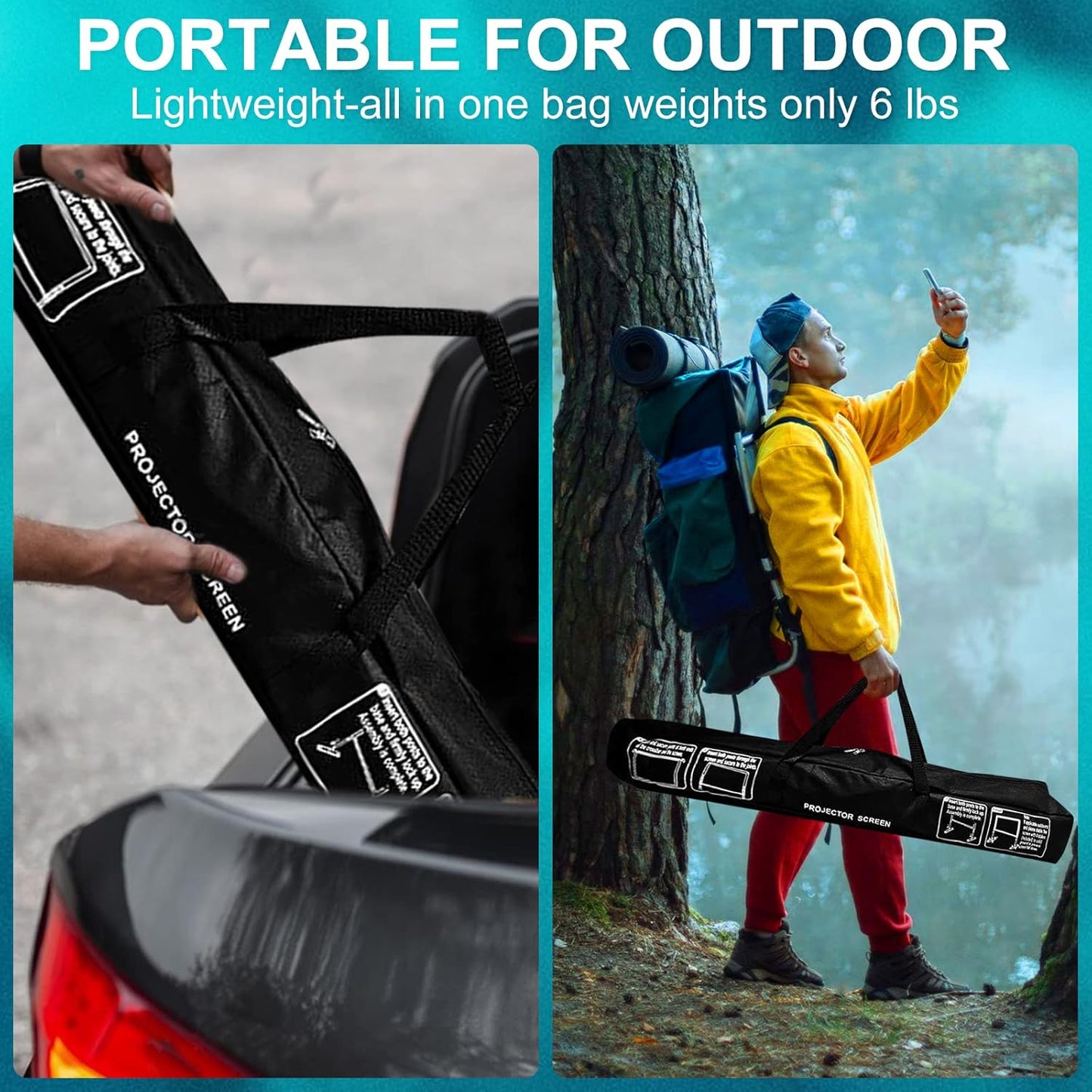 100 inch Projector Screen and Stand,Portable Projector Screen 4K HD Rear Front Projection Screen with Carry Bag for Outdoor Indoor Home Theater Backyard Cinema Travel