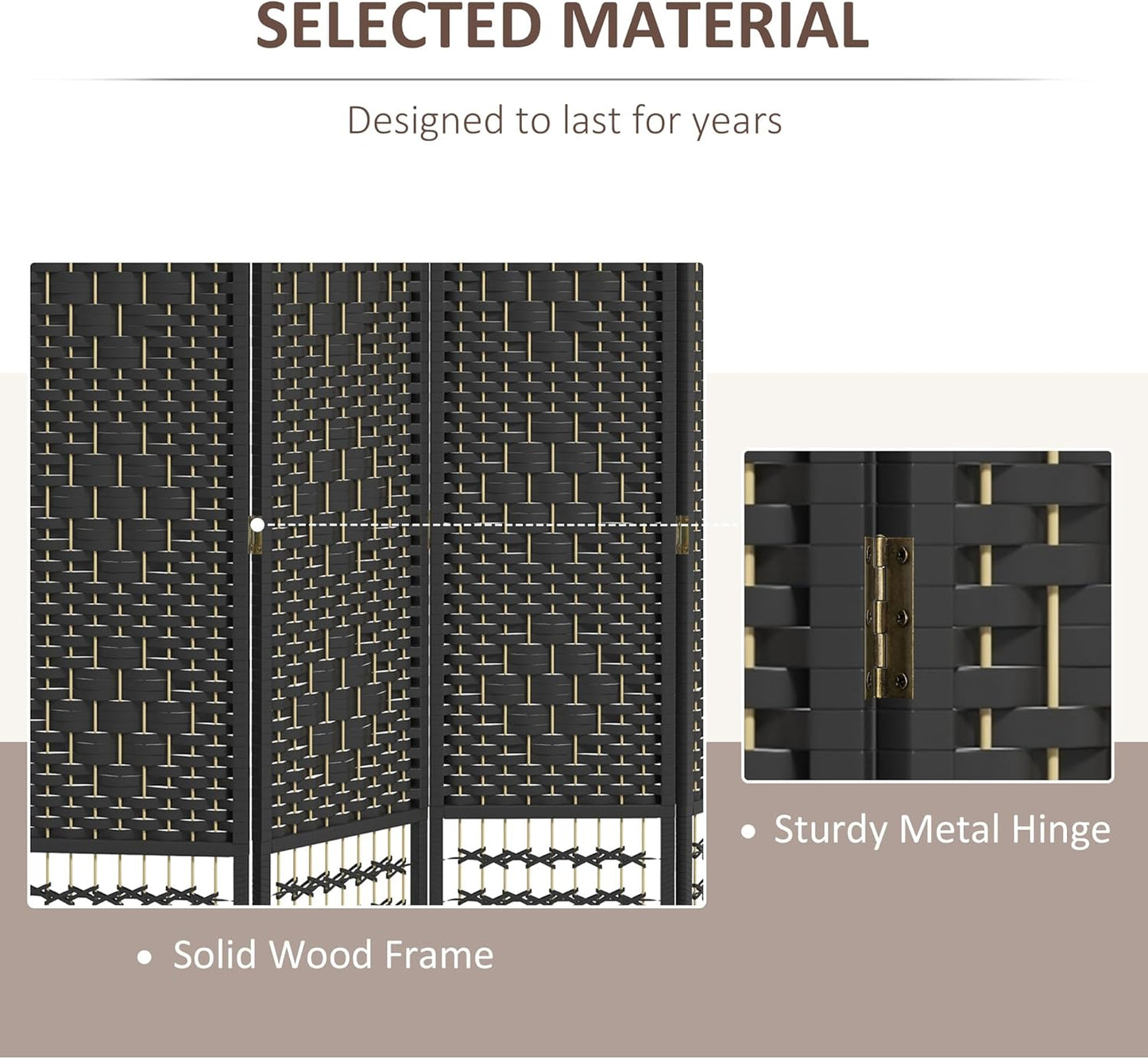 HOMCOM 6 Panel Room Divider, Folding Privacy Screen, 5.6' Room Separator, Wave Fiber Freestanding Partition Wall Divider, Black