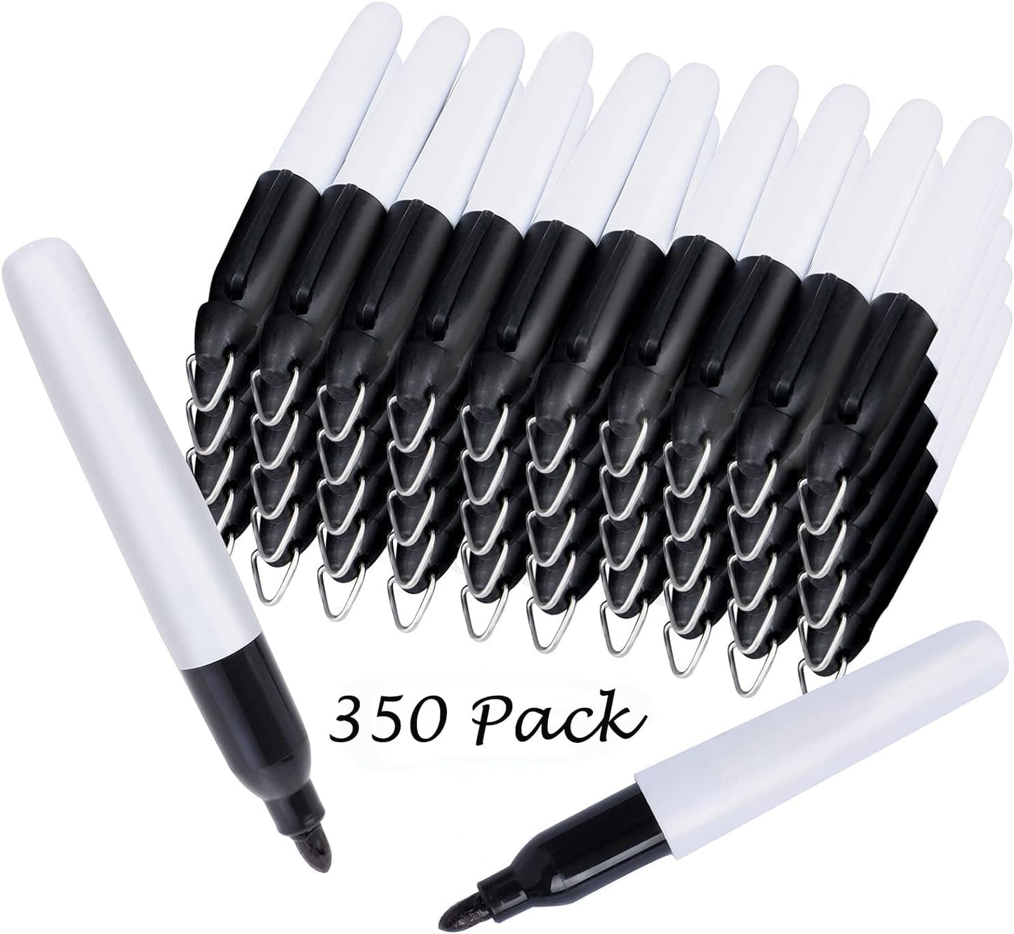 350 Pcs Mini Permanent Markers with Cap Clips Golf Ball Marker Pen Dry Erase Markers with Triangle Hook Golf Keychain Clips for Badge Black Ink Pens for Office School Outdoor Activities,Fine Point