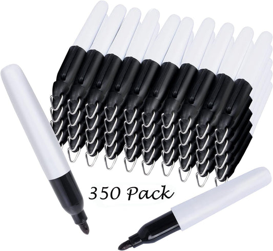 350 Pcs Mini Permanent Markers with Cap Clips Golf Ball Marker Pen Dry Erase Markers with Triangle Hook Golf Keychain Clips for Badge Black Ink Pens for Office School Outdoor Activities,Fine Point