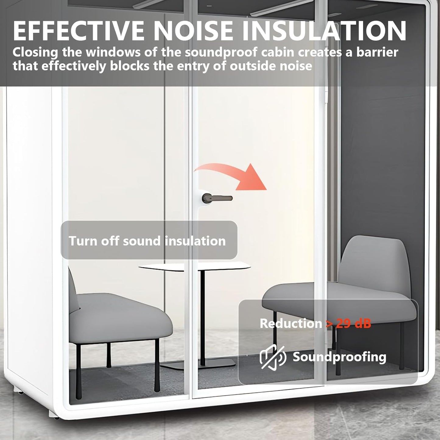 Office Sound Booth with Audio Privacy - Portable Soundproof Booth Includes White Frame with Curved Corners,Soundproof Room with Light,Fans, Magnetic Door Lock for Negotiation Room (90.55IN)