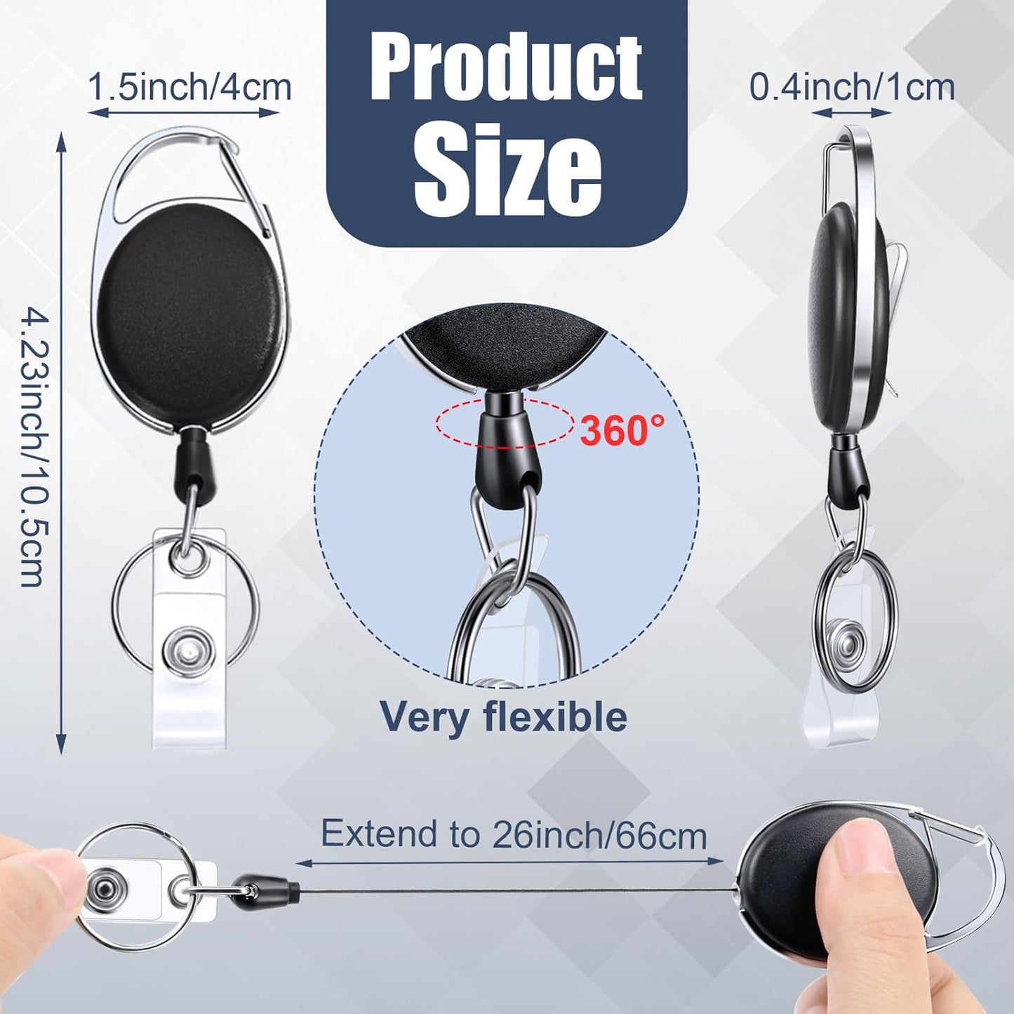 Honoson 40 Pcs Heavy Duty Retractable Badge Reels Batch ID Badge Holder Retractable Clip Bulk Key Holder with Ring for Office Worker Employee, Doctor Nurse Gifts (Black)