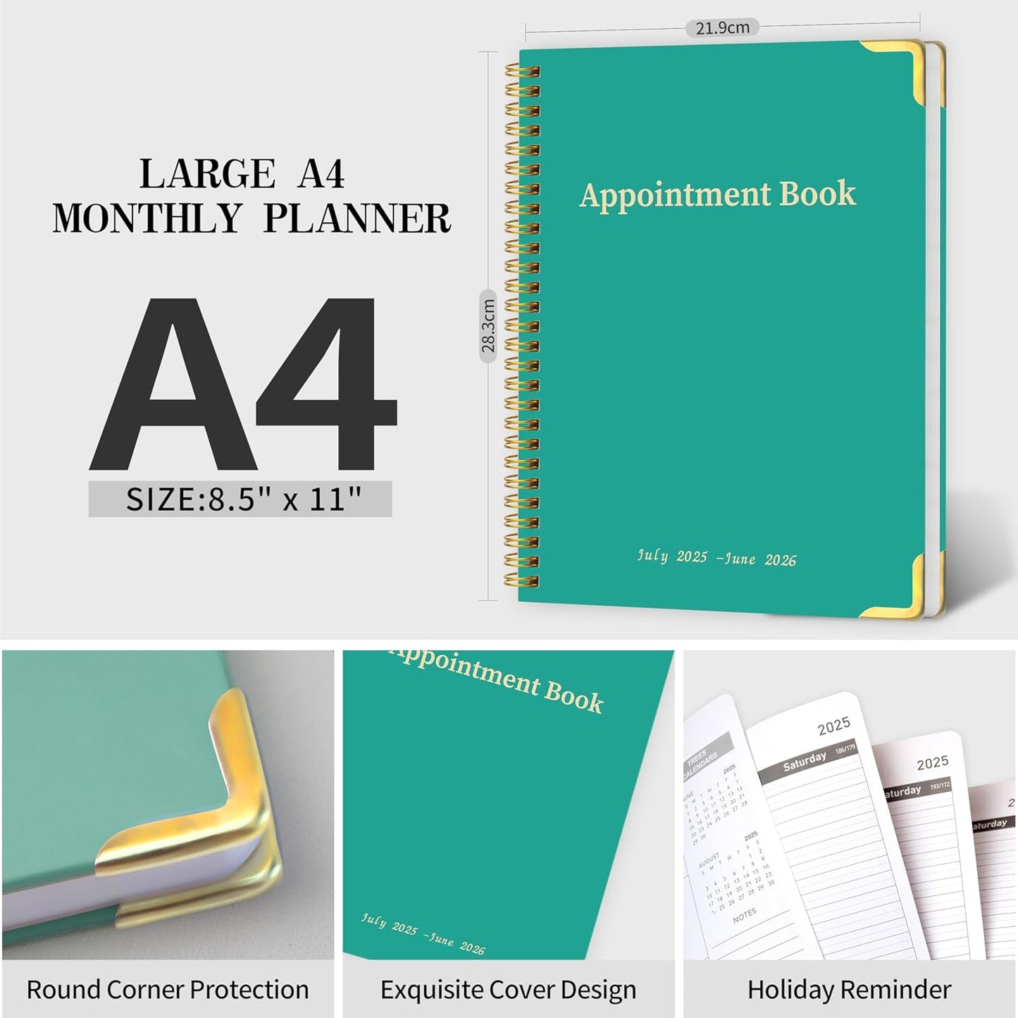 Appointment Planner 2025-2026 - Daily Hourly Schedule Planner from 7am - 10 pm, Weekly & Monthly Hourly Appointment Calendar from July 2025 - June 2026, 9" x 11"