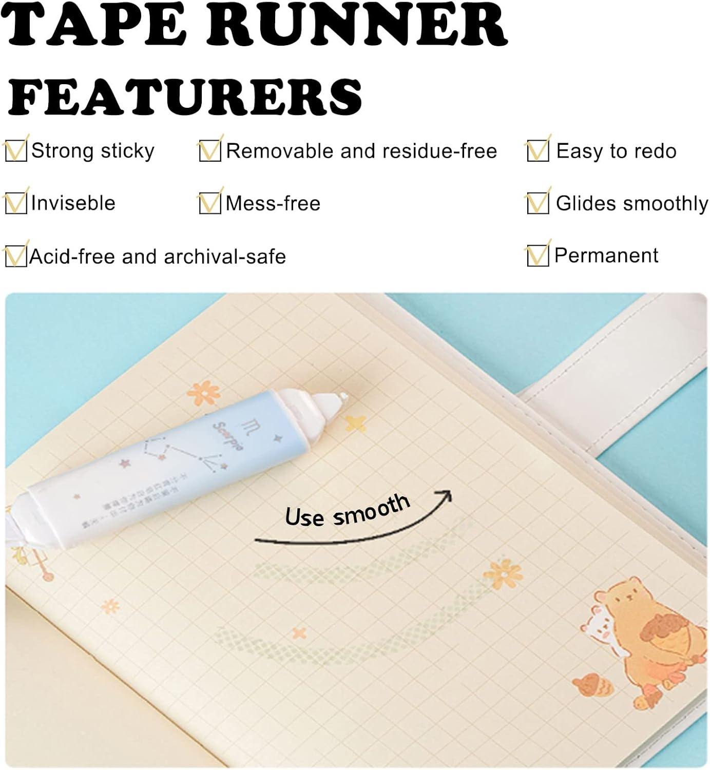 2 in 1 Correction Tape and Double Sided Tape Roller, Cute Quick Dry Japan Correction Tape, with Adhesive Tape Runner,for School Office supplies