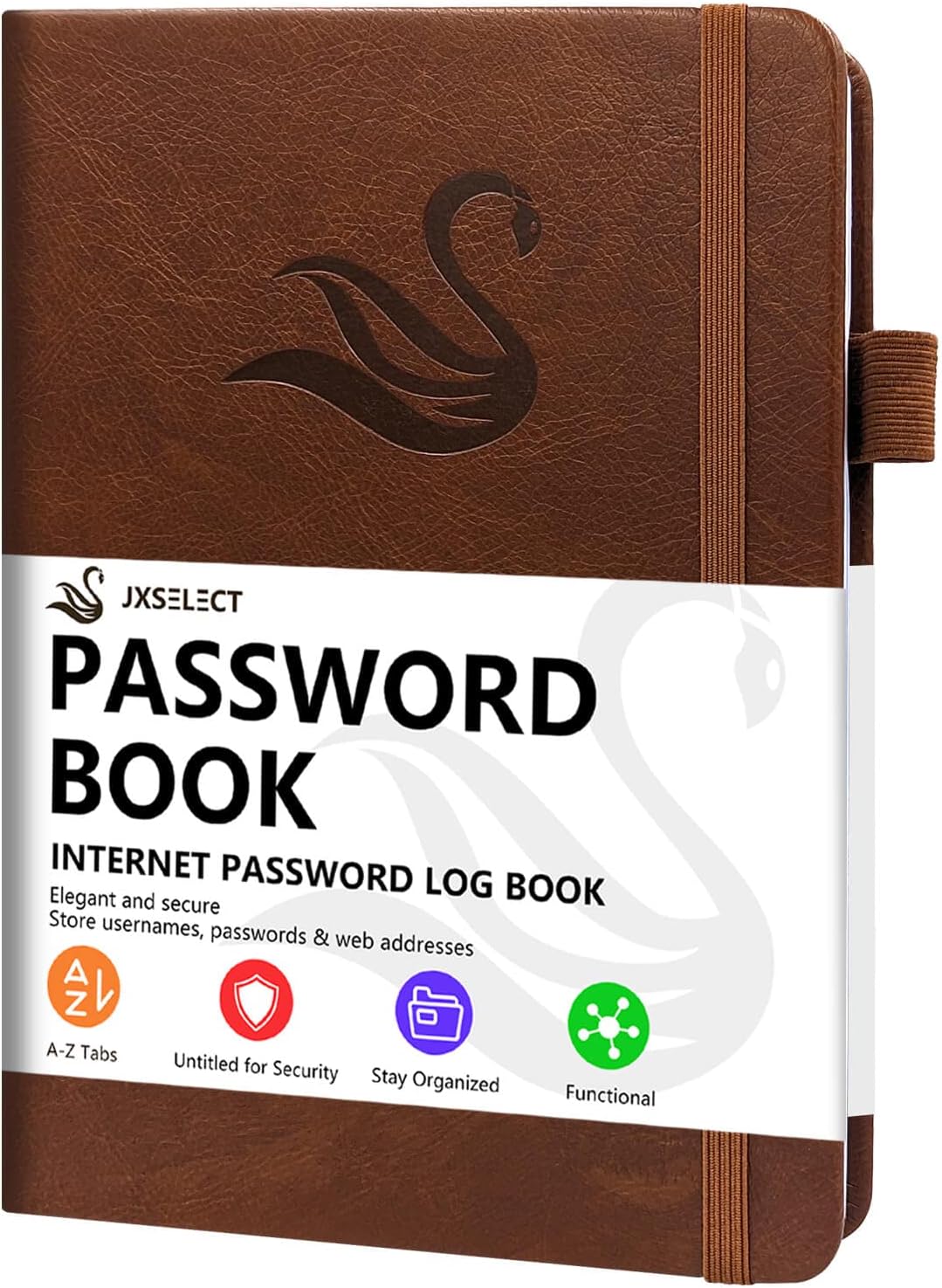 Elegant Password Book with Alphabetical Tabs - Hardcover Password Book for Internet Website Address Login - 5.2" x 7.6" Password Keeper and Organizer w/Notes Section & Back Pocket(Brown)