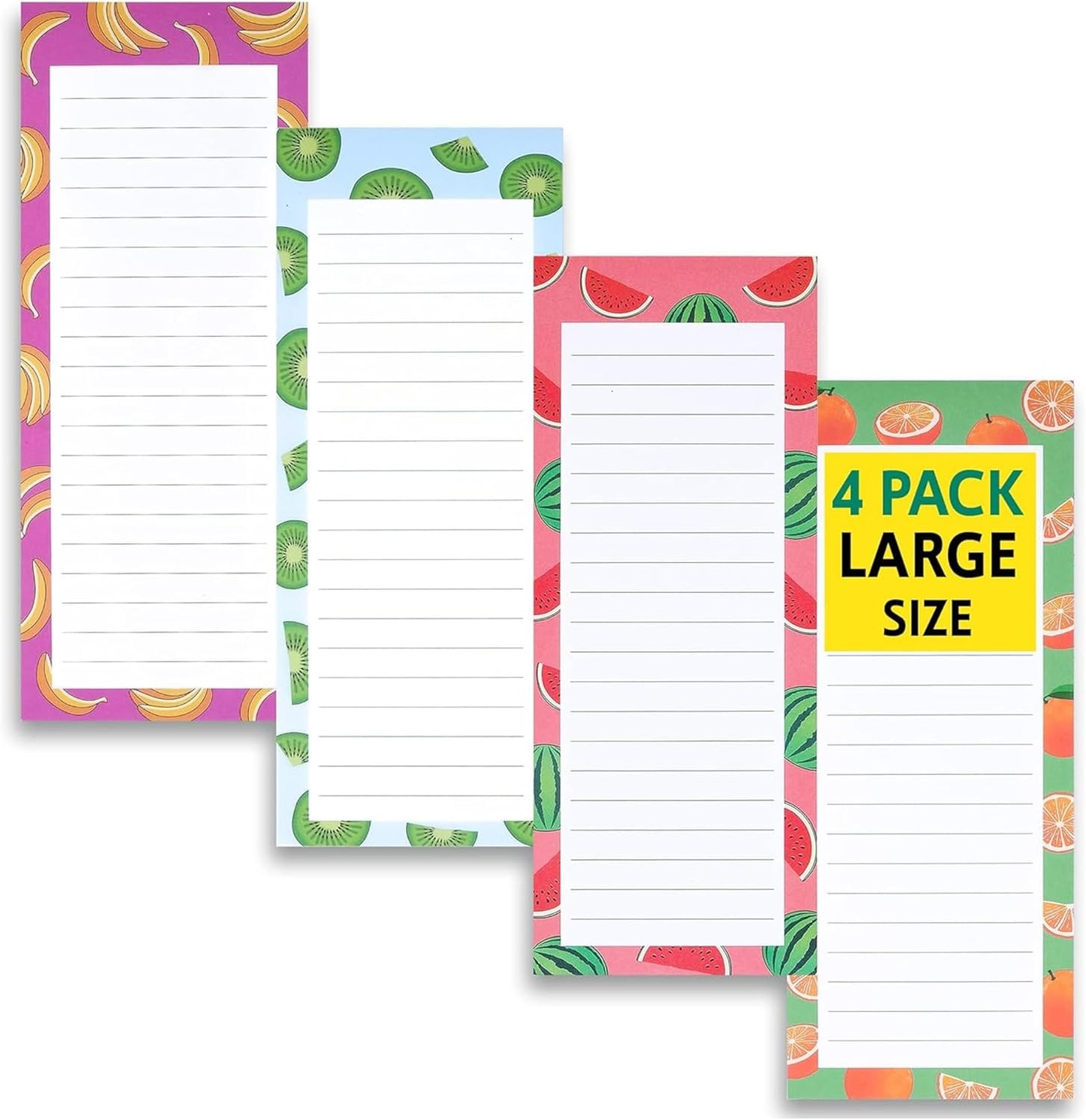 Magnetic Notepads – Notepads for Grocery List, Shopping List, To-Do List, Reminders -Strong Magnetic Back- Memo Notepad | 4 pack Large | Fruit Style 2