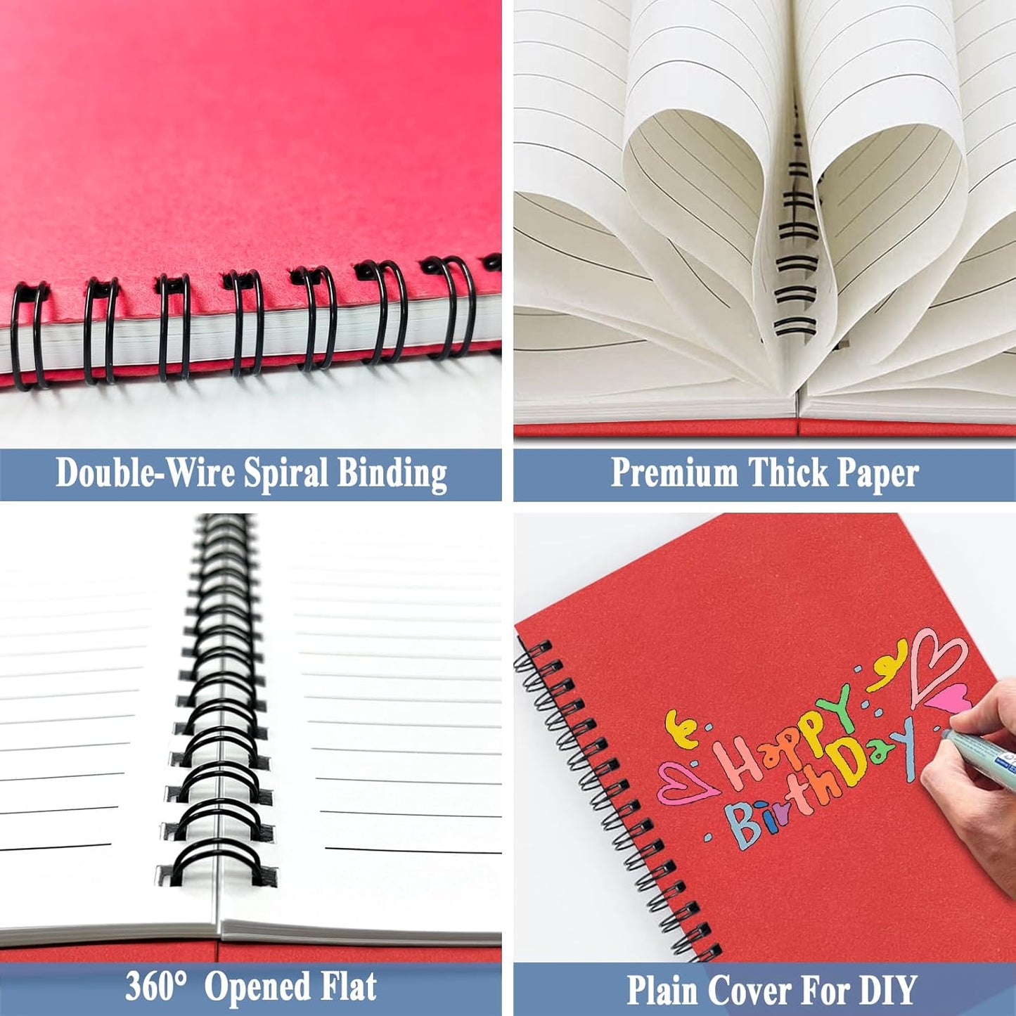 GINMLYDA Red Small Spiral Notebook 6Pack, 120 Lined Pages 8.25x5.50 Inches Spiral Journal Kraft Cover Notebooks & Writing Pads for School Home Office Aesthetic Sketch Drawing Note