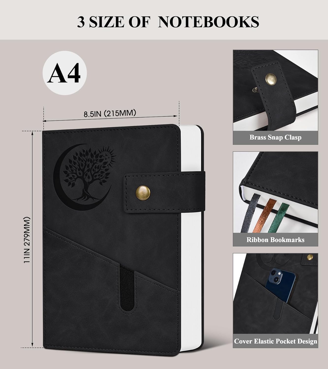 365 Page Thick Lined Journal Notebook for Men Women, A4 Large Leather Journals for Writing, Hardcover Notebooks for Work, School, Note Taking, Business, Travel Diary, College Ruled 8.5" x 11"