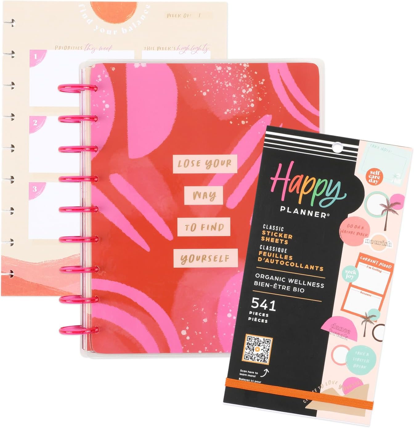 Happy Planner 12 Month Planner Box Bundle– Jan 2024 – Dec 2024 – Wellness Layout – Includes 12 Month Dated Classic Size Planner, Filler Paper & 30 Sheet Sticker Book – Organic Wellness Theme