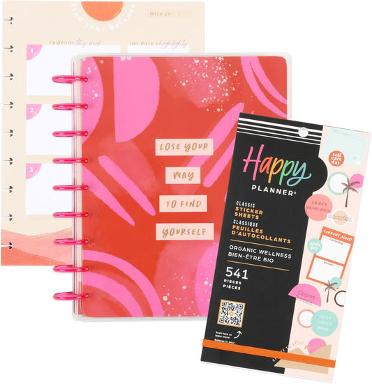 Happy Planner 12 Month Planner Box Bundle– Jan 2024 – Dec 2024 – Wellness Layout – Includes 12 Month Dated Classic Size Planner, Filler Paper & 30 Sheet Sticker Book – Organic Wellness Theme