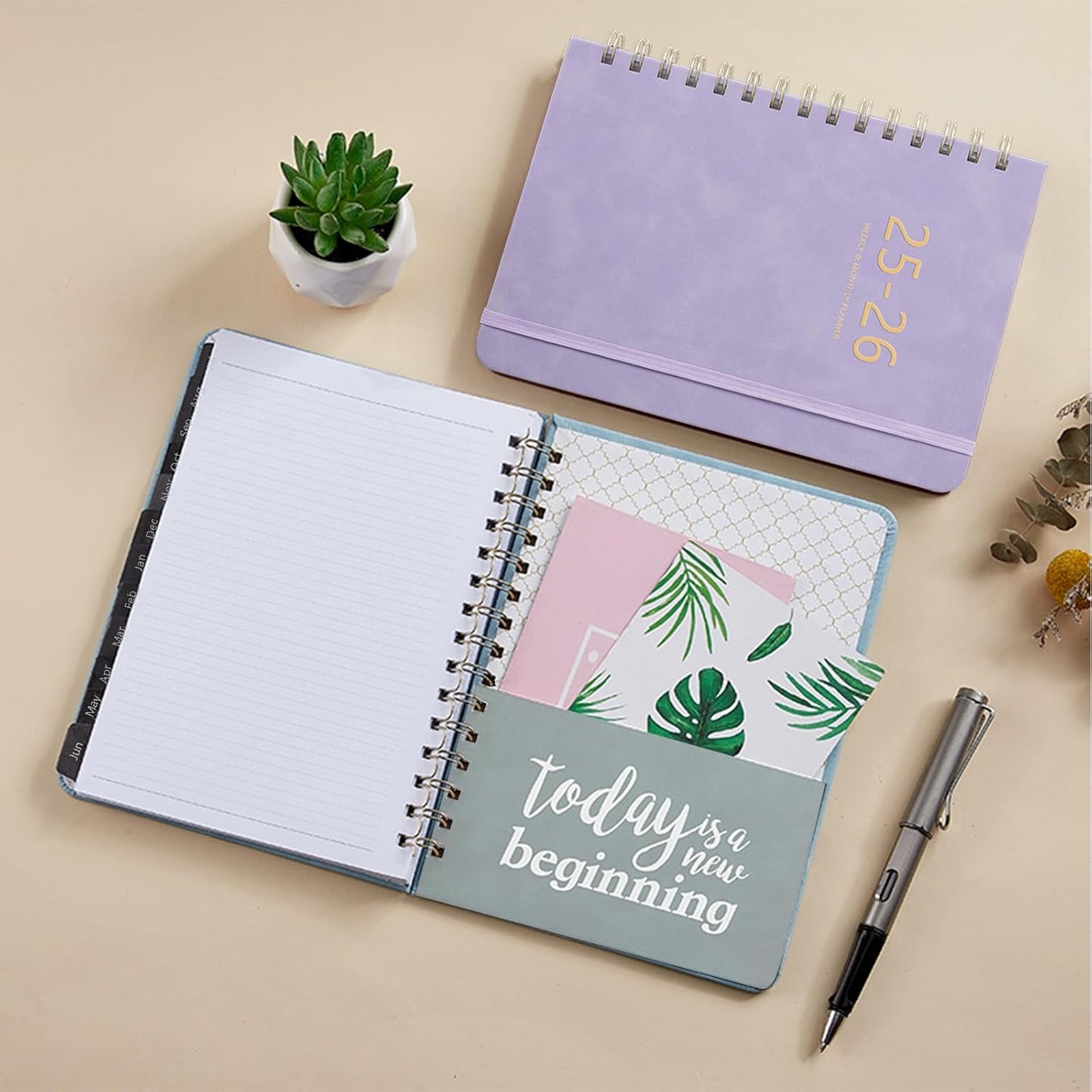 Academic Planner 2025-2026, Weekly and Monthly Calendar Planner, July 2025 - June 2026, 6.4" x 8.5", Faux Leather Cover Yearly Teacher Student Planning Agenda Book with Tabs, Pocket, Notes (Purple)