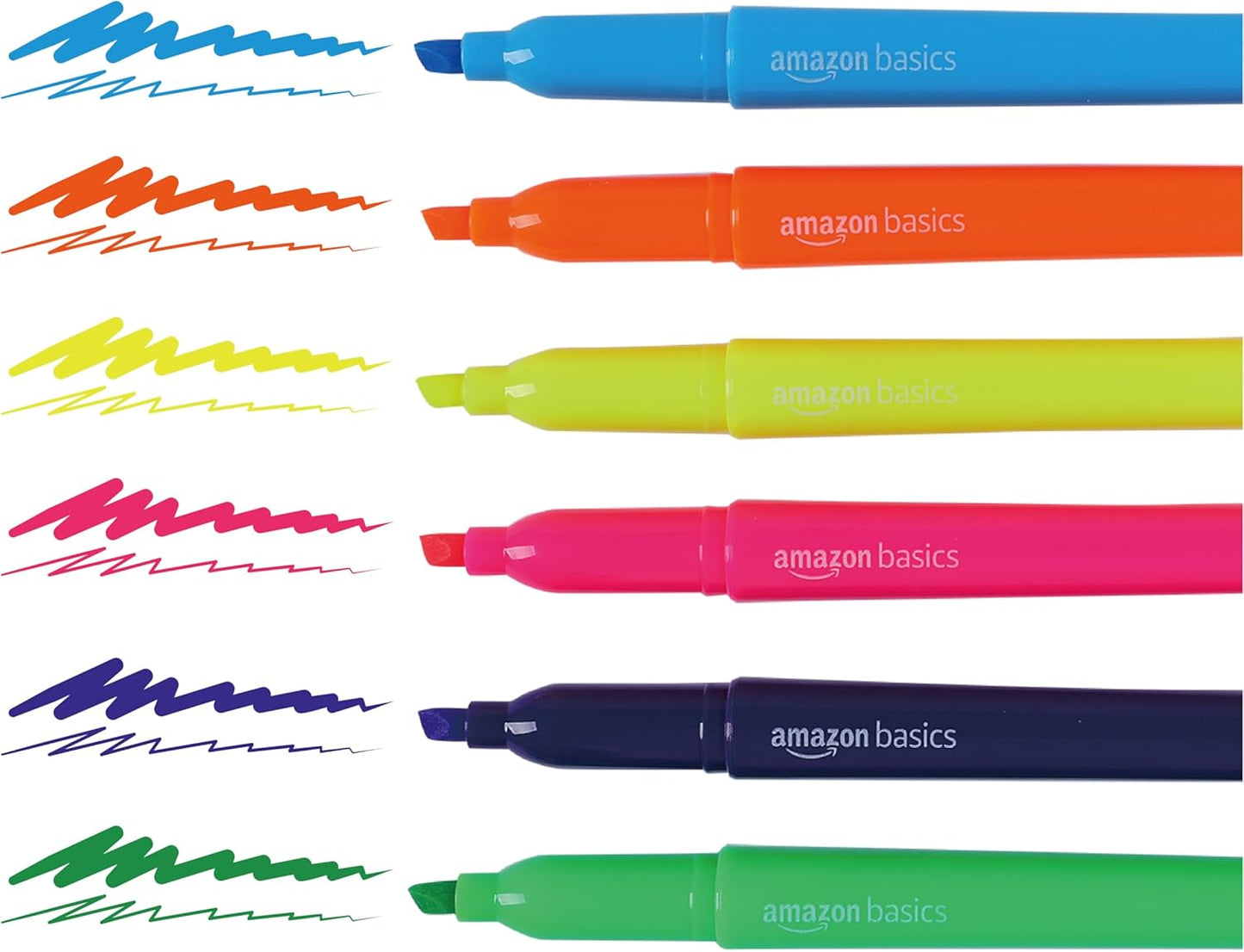 Amazon Basics Highlighters, Fluorescent Ink, Chisel Tip, Assorted Colors, School Supplies, 12 Pack