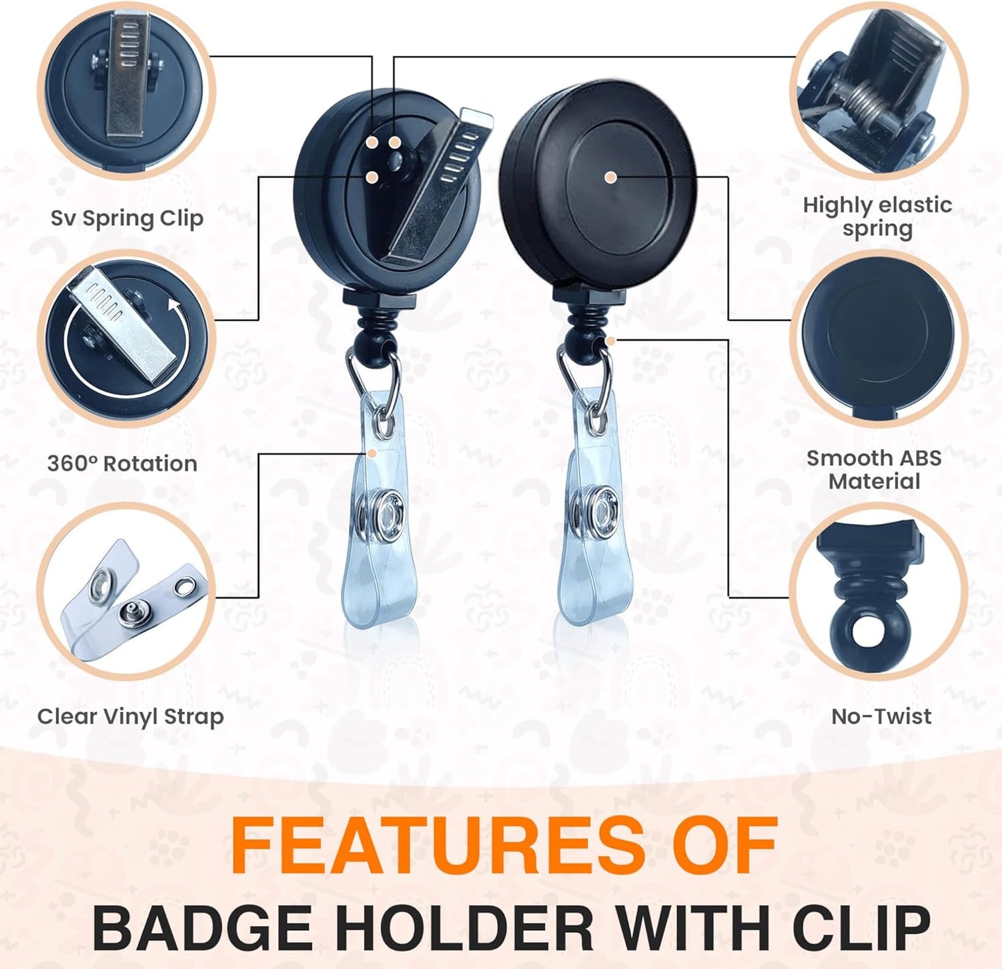 100 Pack Badge Reels: Retractable Badge Holder with Clip, Id Badge Reel, ALLIGATOR SWIVEL Offering Clear Vinyl Strap, NO TWIST DISPENSER - BLACK